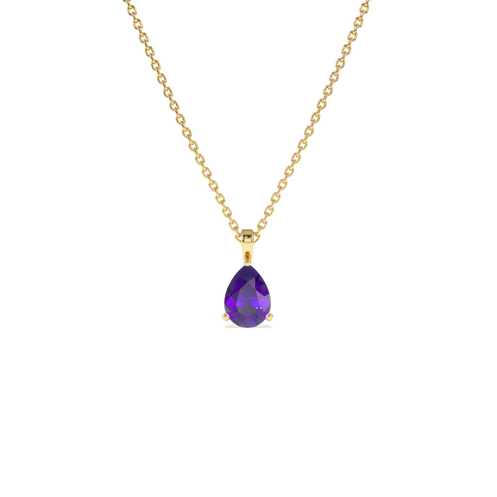 14k Pear Shape Amethyst Solitaire Necklace by Orlina Fine
