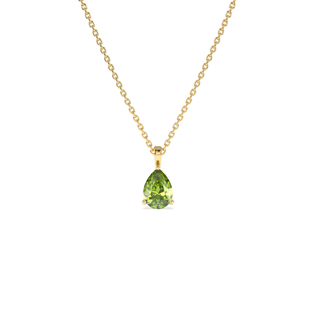 14k Pear Shape Peridot Solitaire Necklace by Orlina Fine