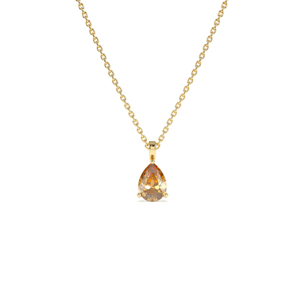 14k Pear Shape Citrine Solitaire Necklace by Orlina Fine