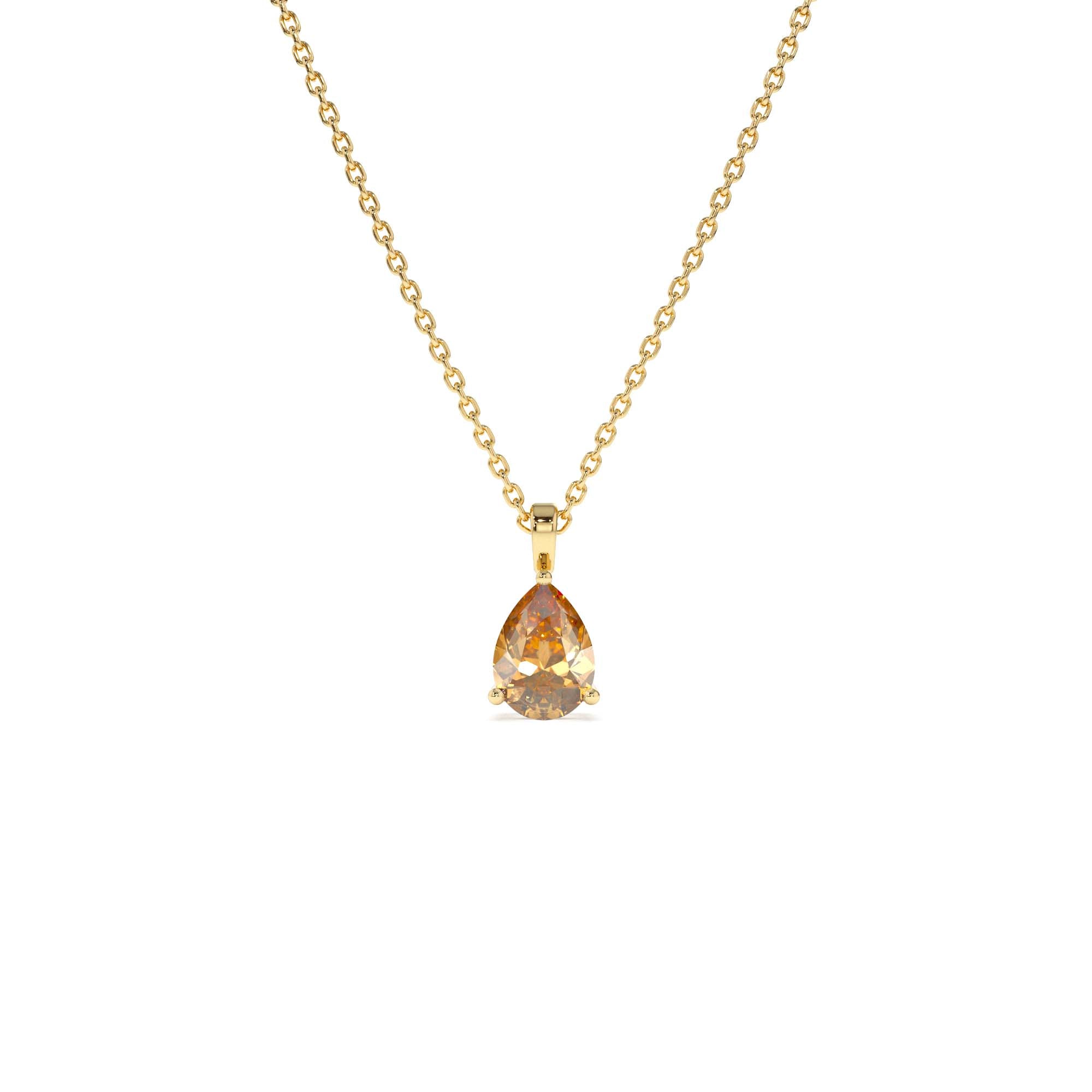 14k Pear Shape Citrine Solitaire Necklace by Orlina Fine