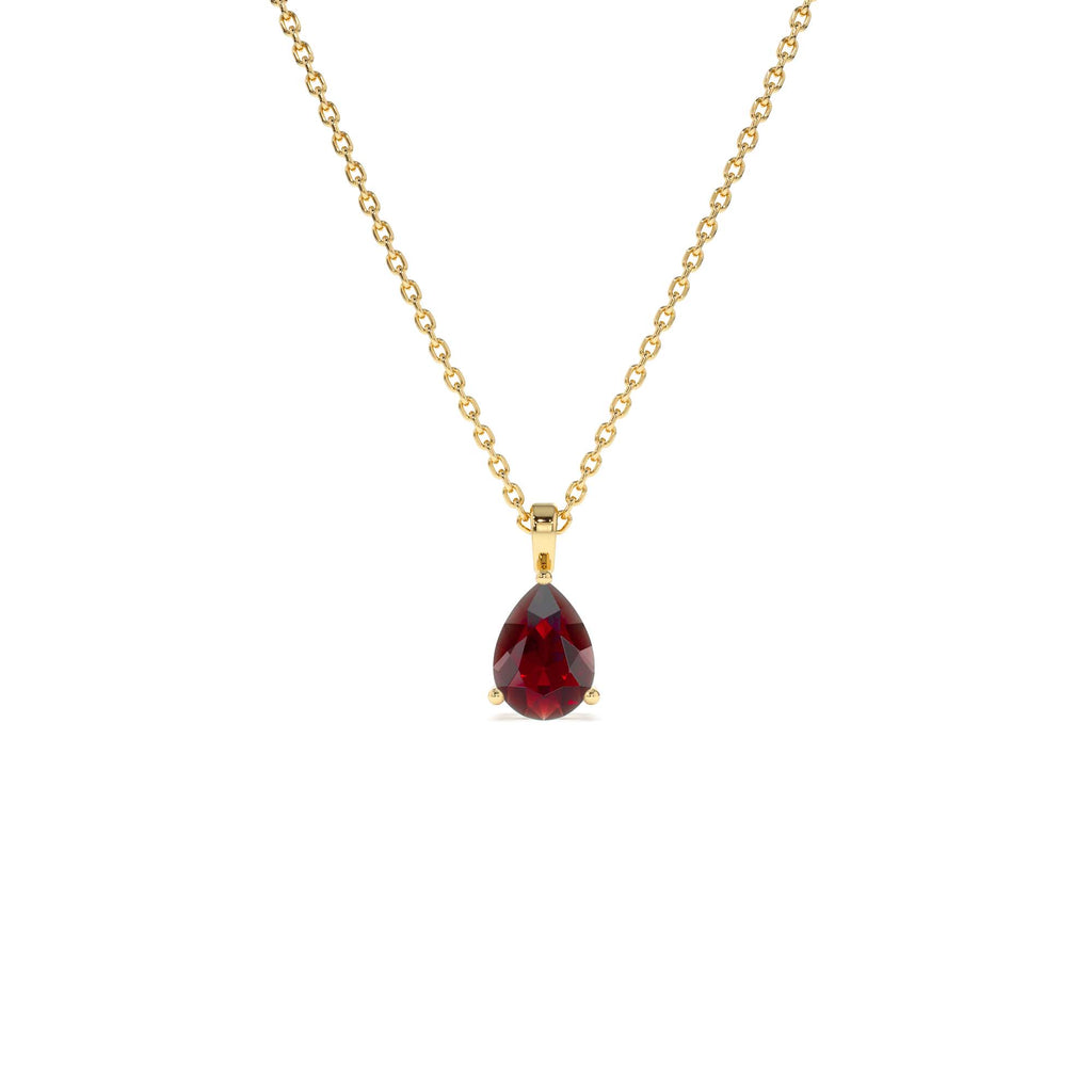 14k Pear Shape Garnet Solitaire Necklace by Orlina Fine