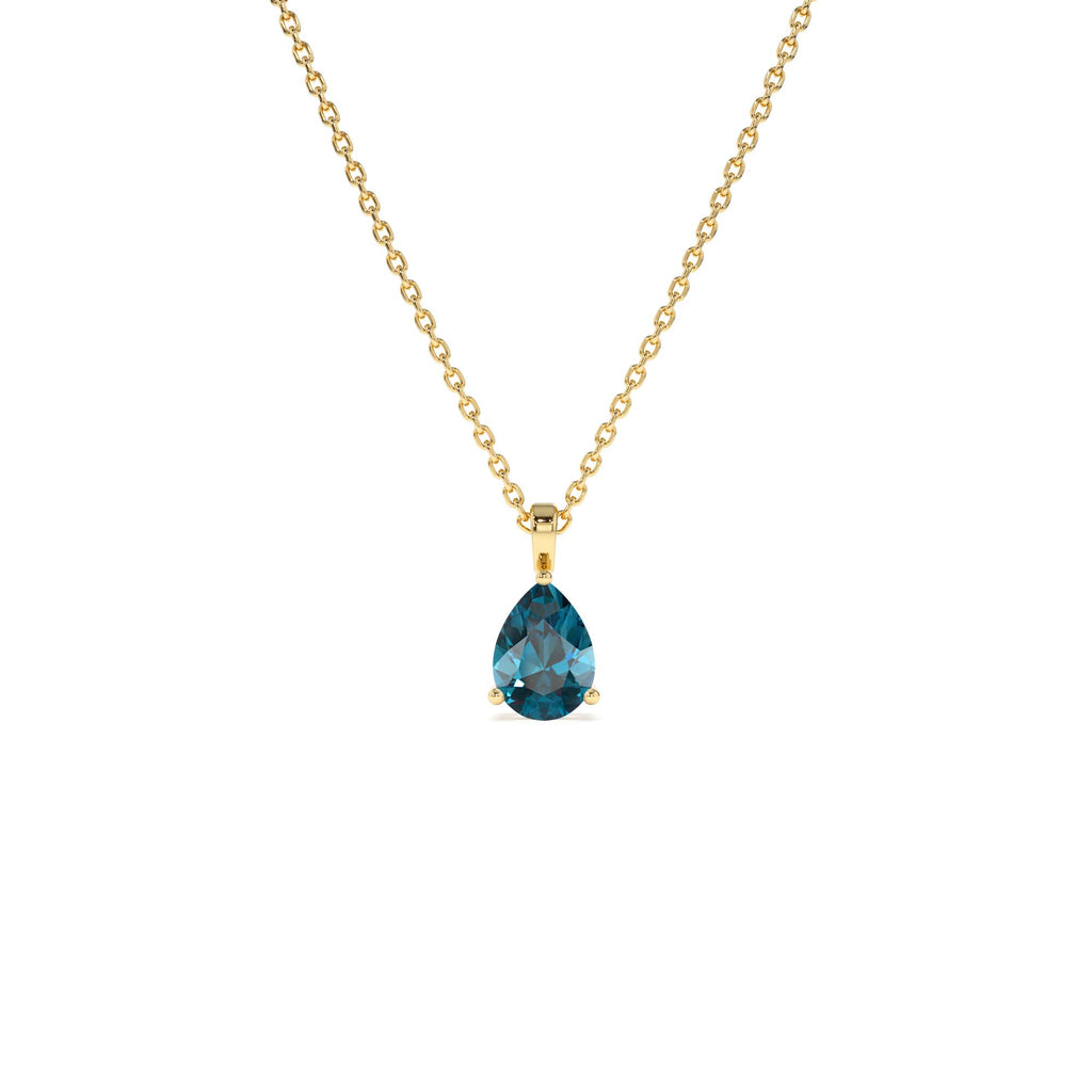14k Pear Shape London Blue Topaz Solitaire Necklace by Orlina Fine