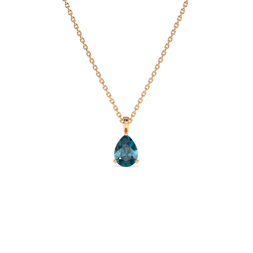 14k Pear Shape London Blue Topaz Solitaire Necklace - view 2