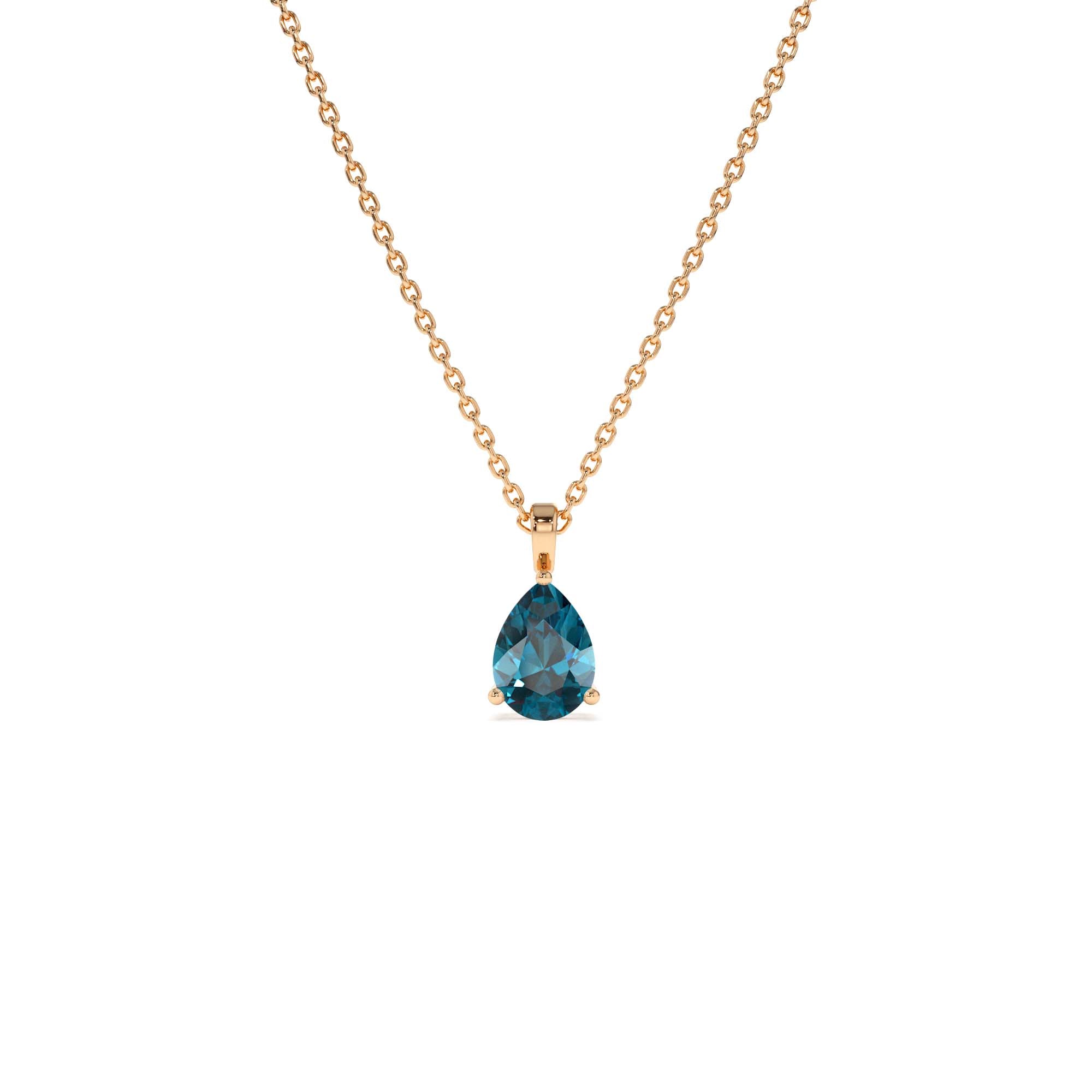 14k Pear Shape London Blue Topaz Solitaire Necklace - view 2