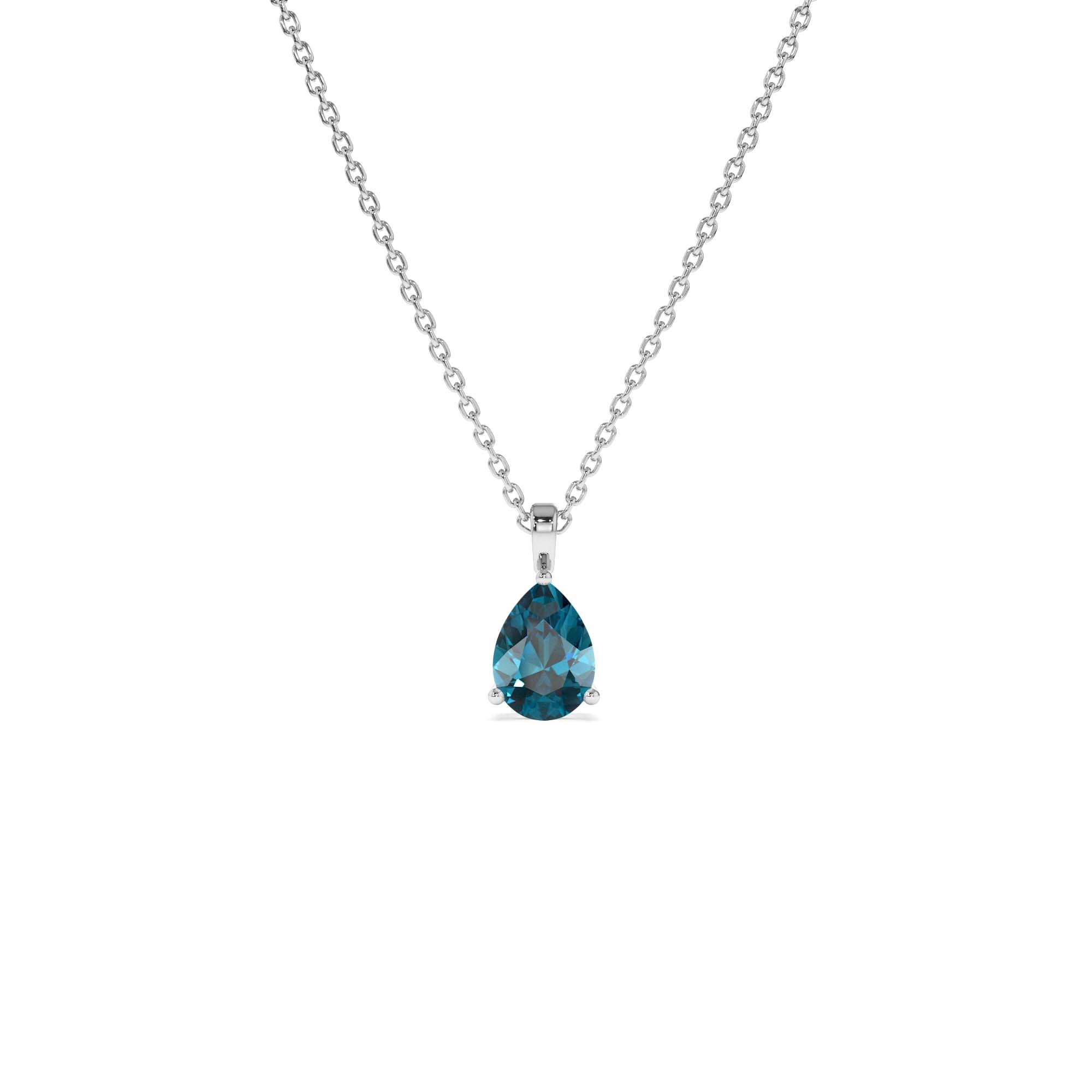 14k Pear Shape London Blue Topaz Solitaire Necklace - view 3