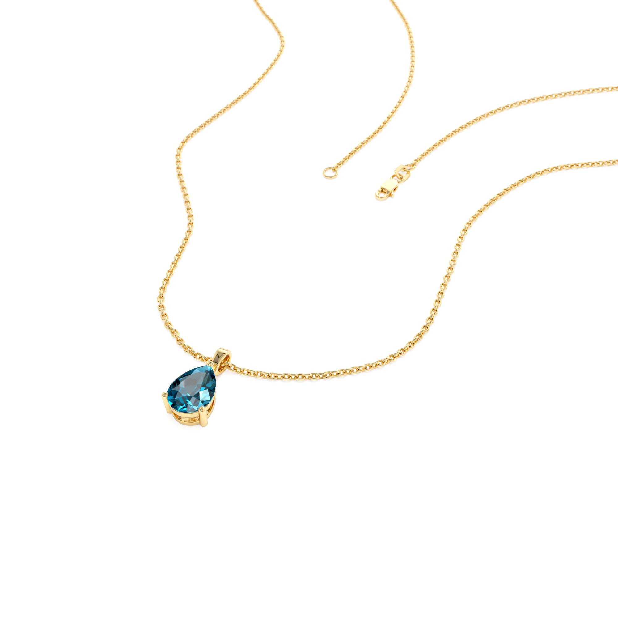14k Pear Shape London Blue Topaz Solitaire Necklace - view 4