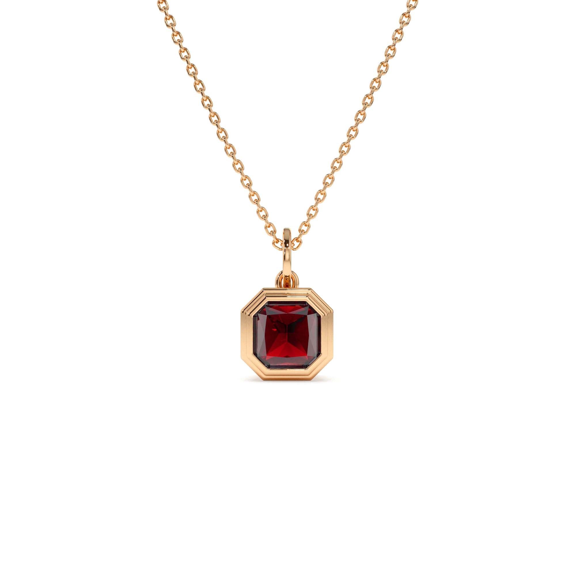 14K Asscher Cut Bezel Set Garnet Necklace - view 2