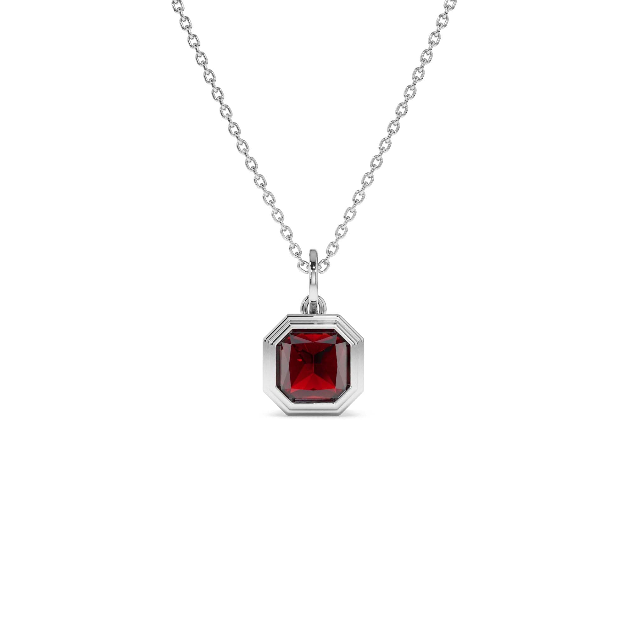 14K Asscher Cut Bezel Set Garnet Necklace - view 3