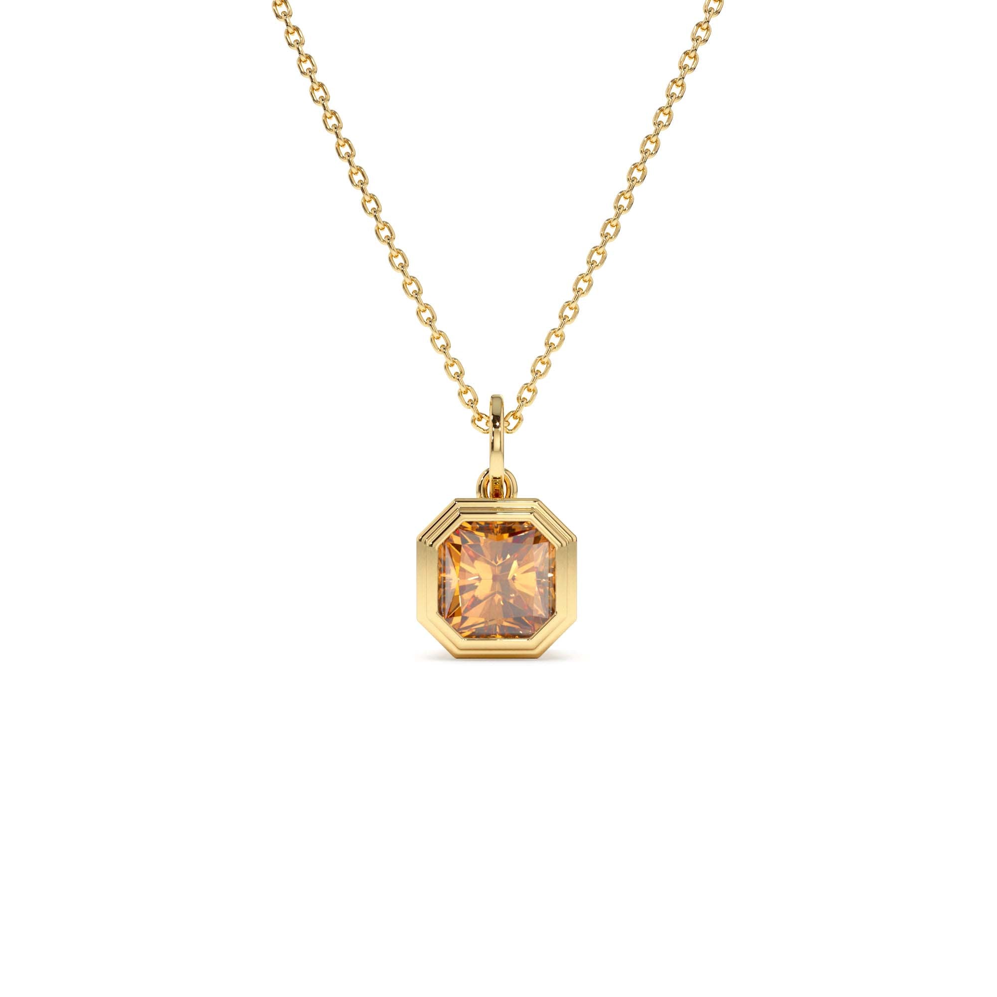 14K Asscher Cut Bezel Set Citrine Necklace by Orlina Fine