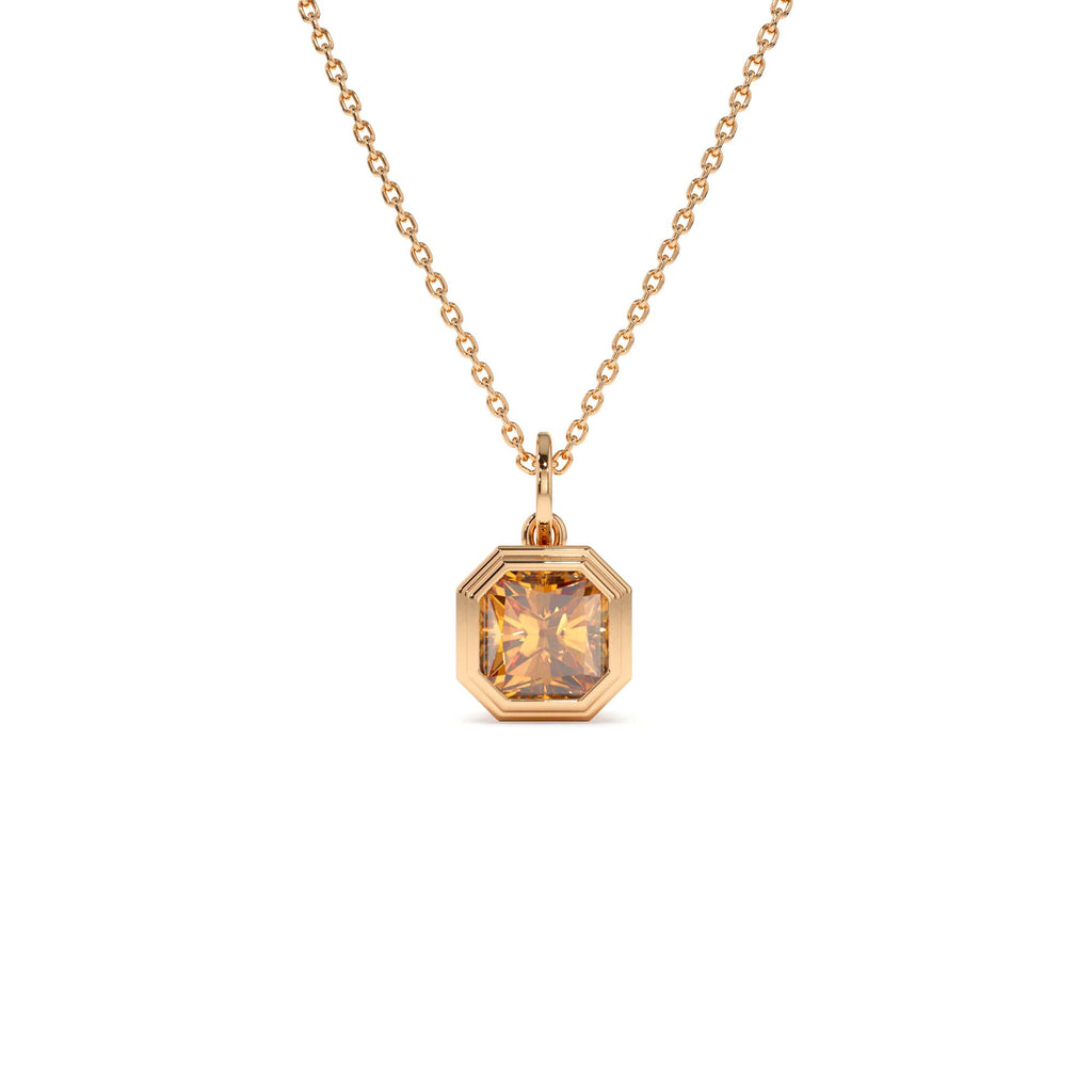 14K Asscher Cut Bezel Set Citrine Necklace - view 2