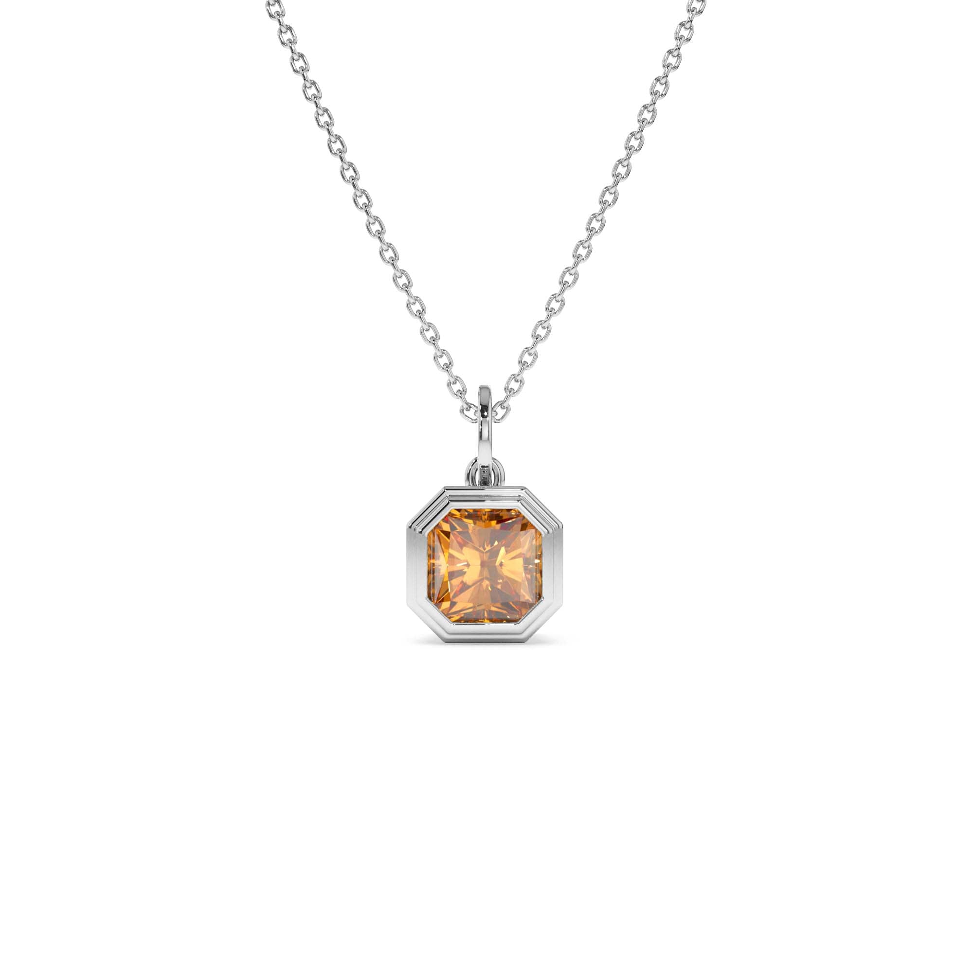 14K Asscher Cut Bezel Set Citrine Necklace - view 3