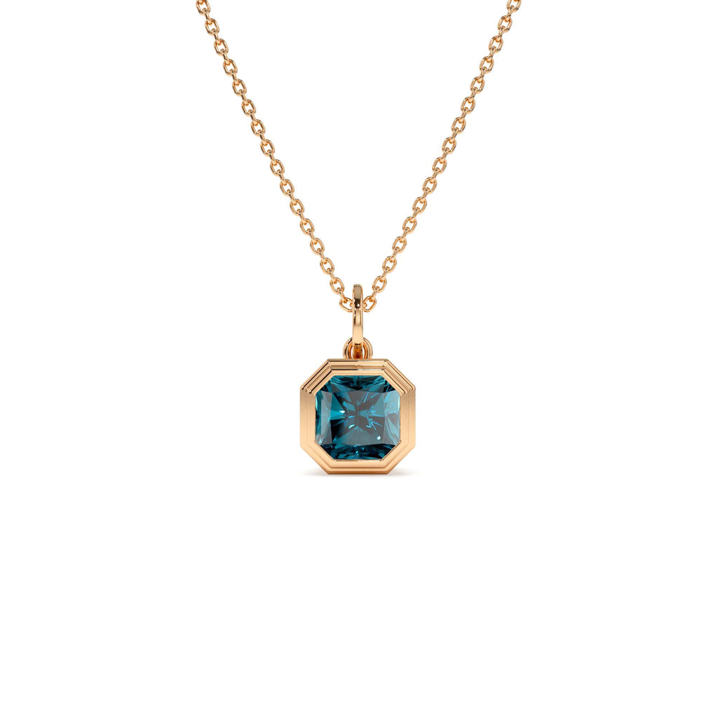 14K Asscher Cut Bezel Set London Blue Topaz Necklace - view 2