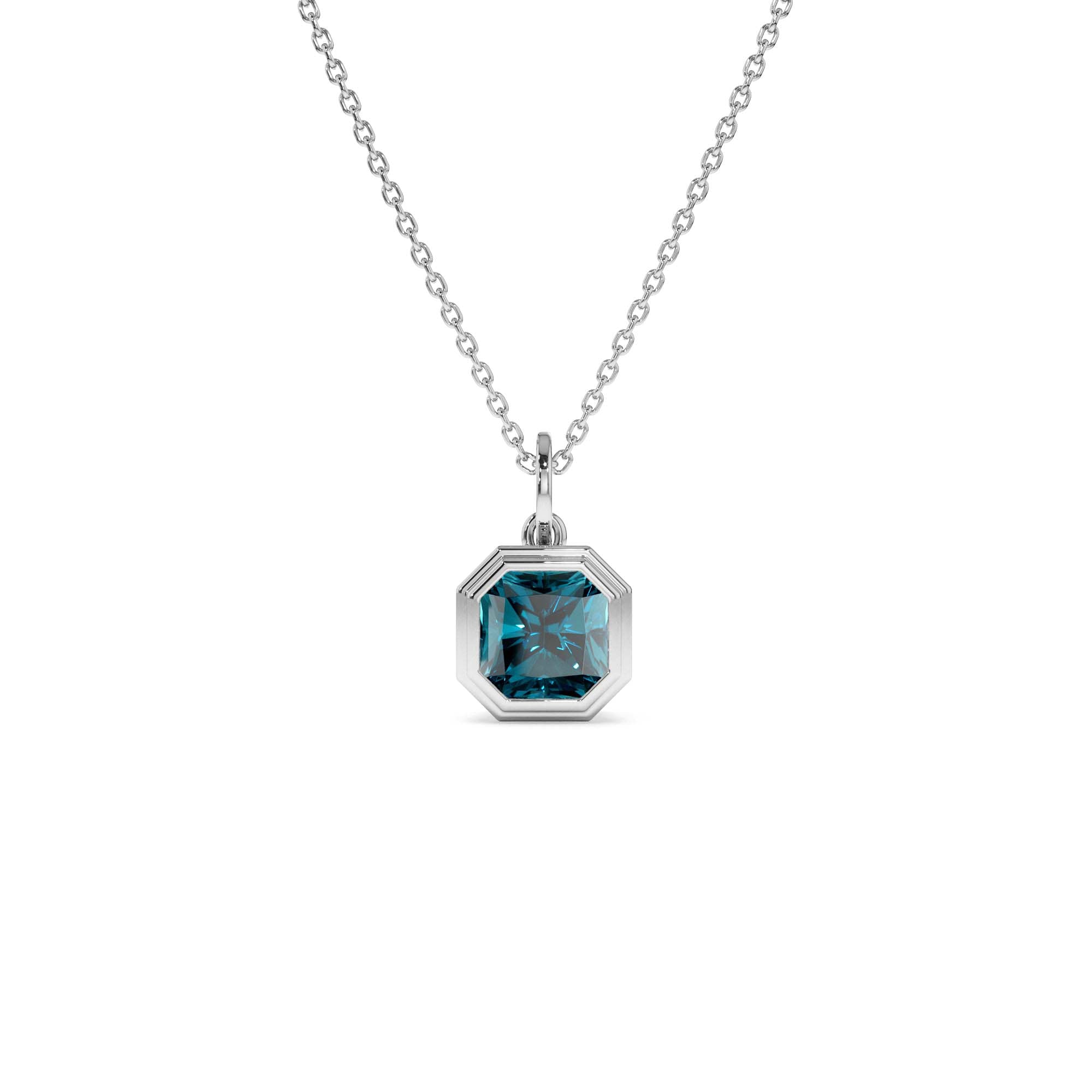 14K Asscher Cut Bezel Set London Blue Topaz Necklace - view 3