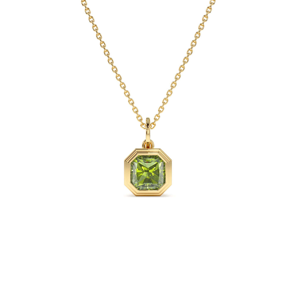 14K Asscher Cut Bezel Set Peridot Necklace by Orlina Fine