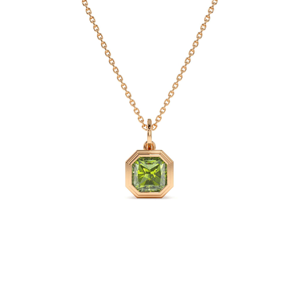 14K Asscher Cut Bezel Set Peridot Necklace - view 3