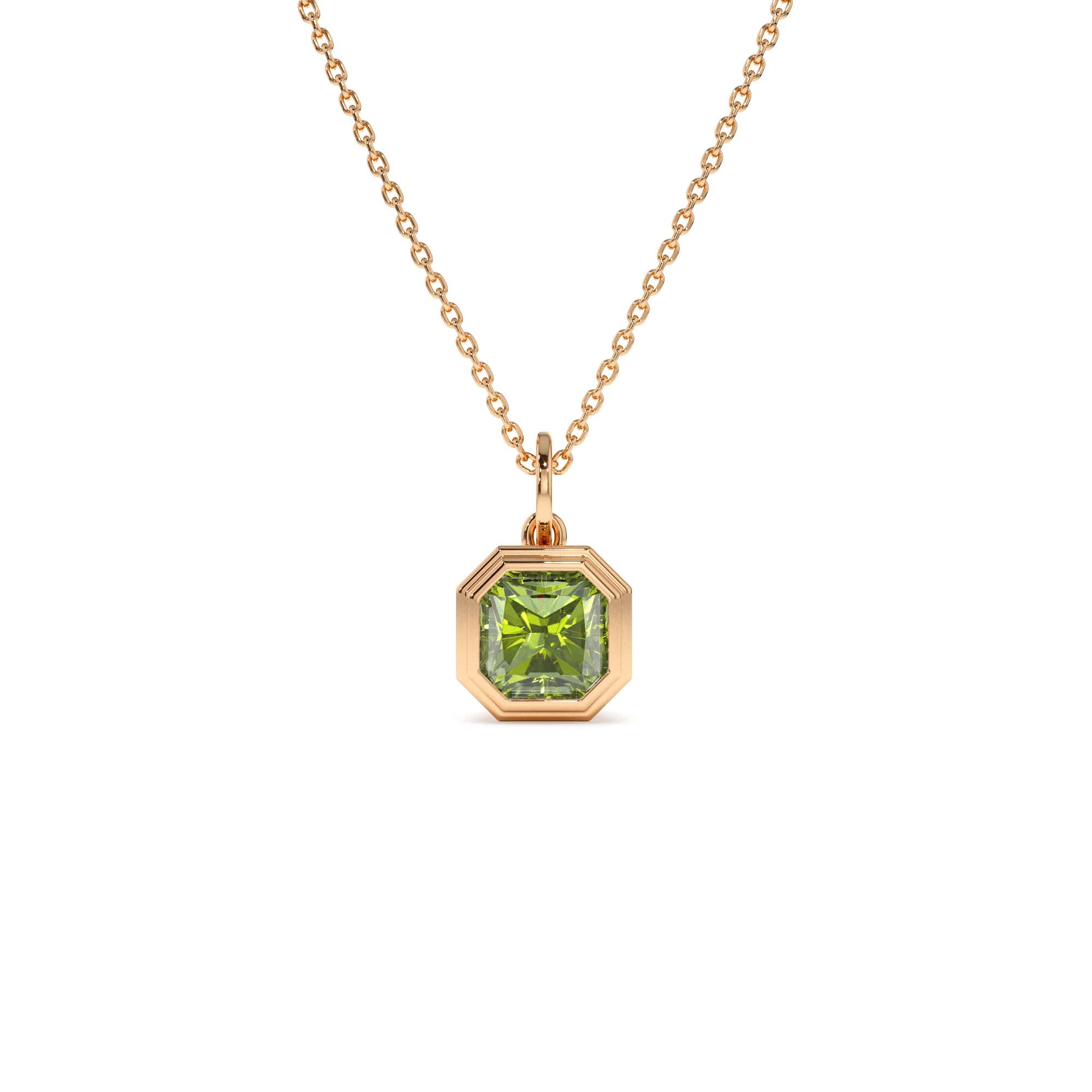 14K Asscher Cut Bezel Set Peridot Necklace - view 3