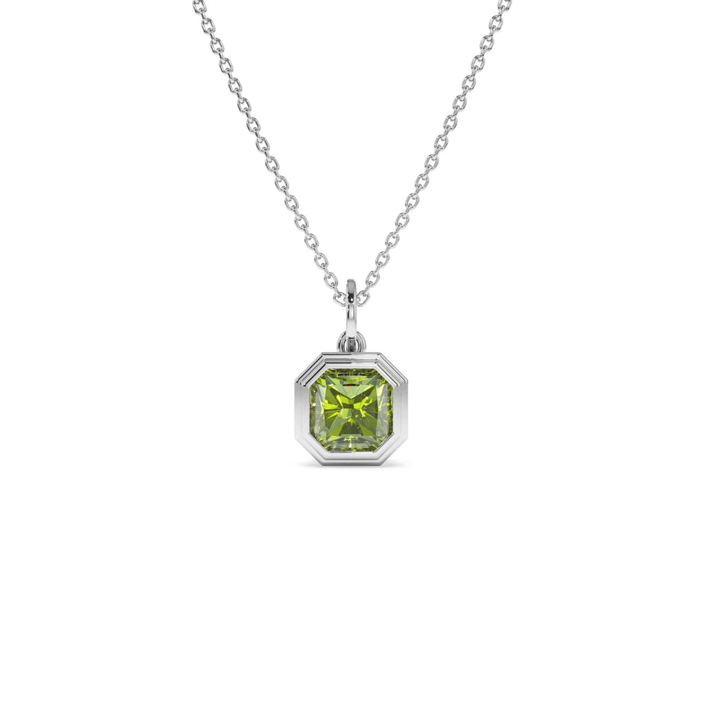 14K Asscher Cut Bezel Set Peridot Necklace - view 5