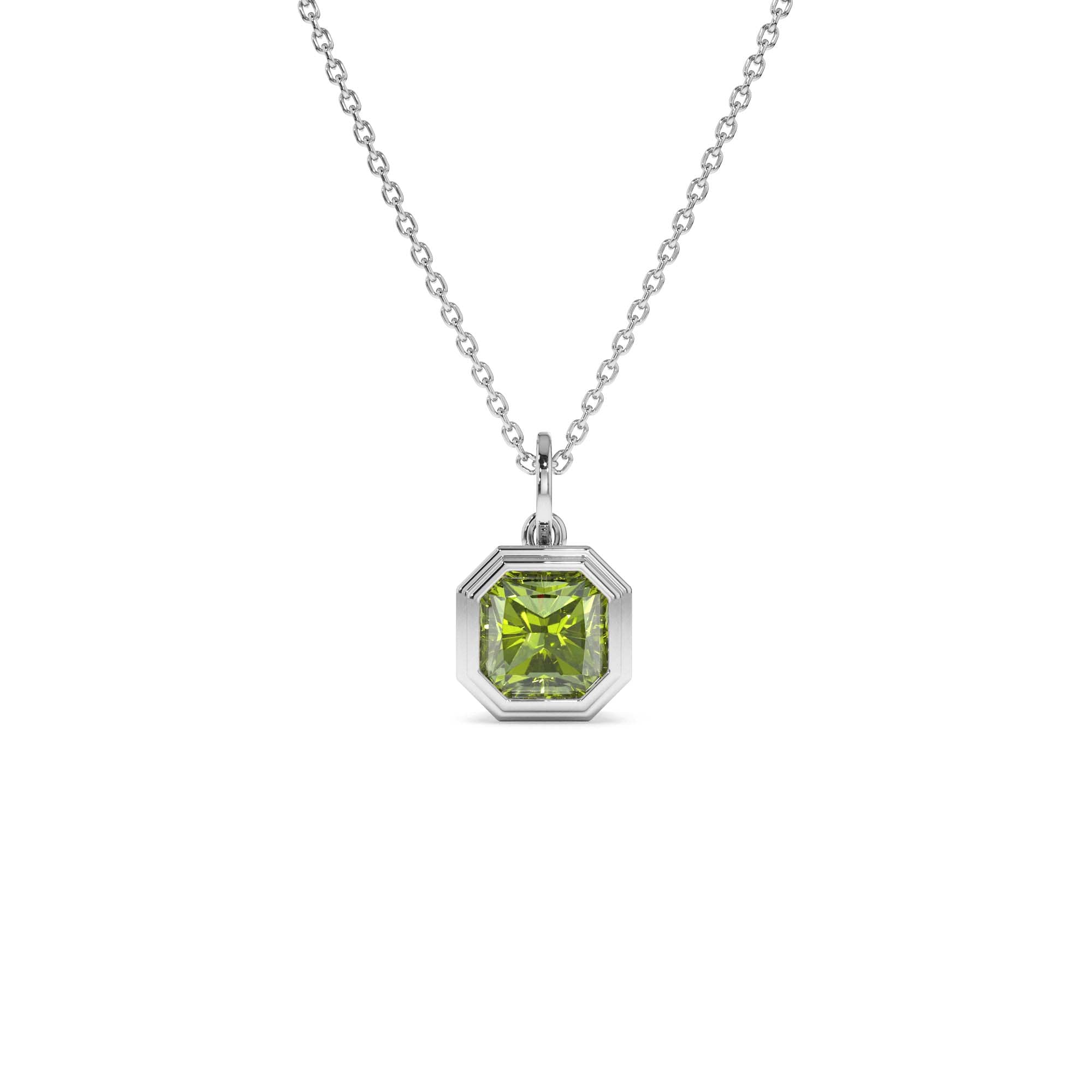 14K Asscher Cut Bezel Set Peridot Necklace - view 5