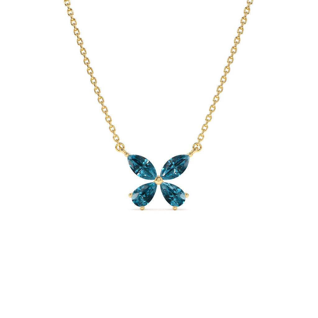 14K Gold London Blue Topaz Butterfly Necklace by Orlina Fine