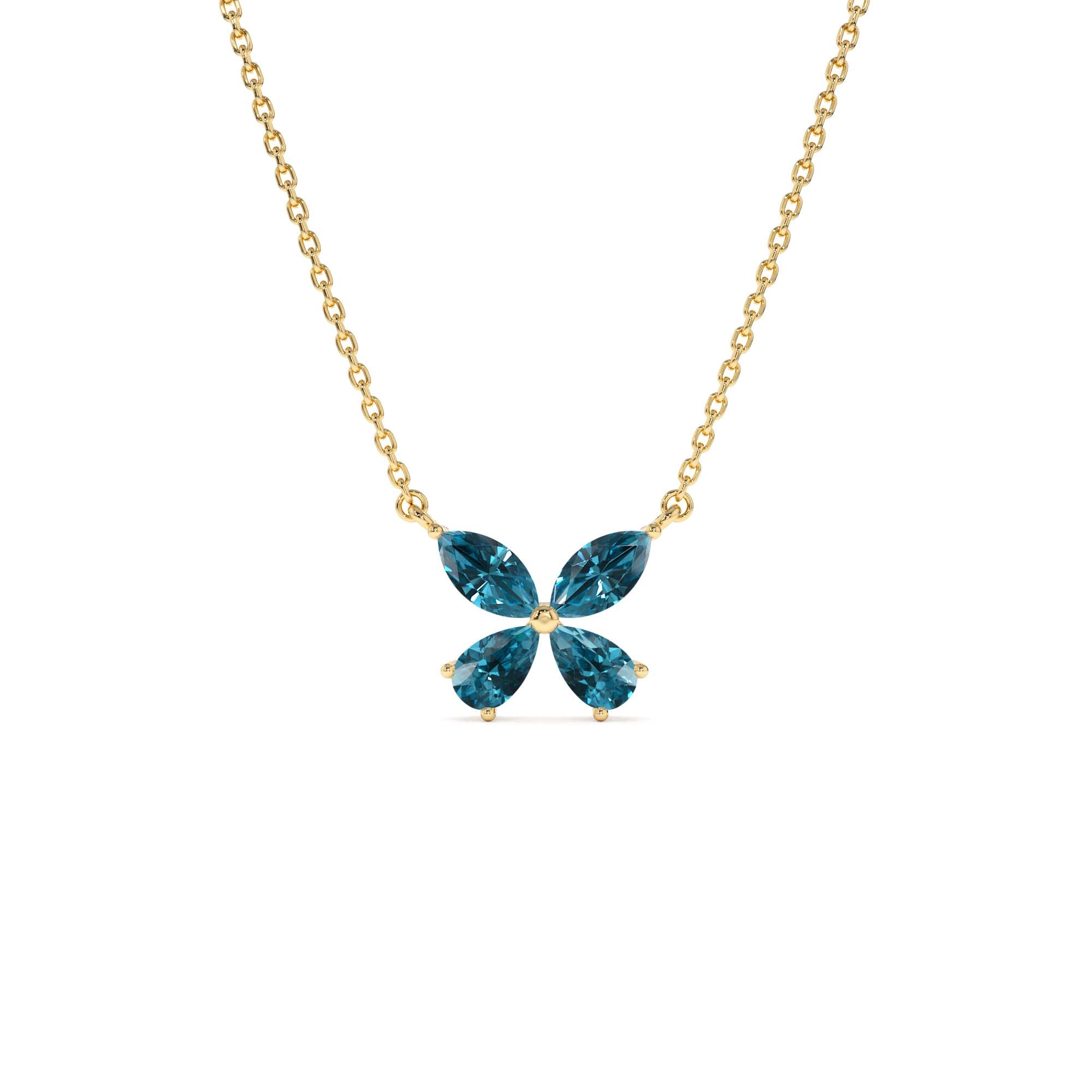 14K Gold London Blue Topaz Butterfly Necklace by Orlina Fine
