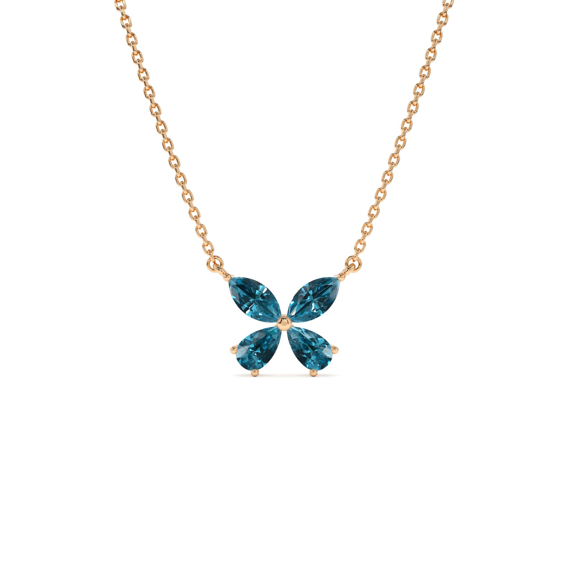 14K Gold London Blue Topaz Butterfly Necklace - view 2