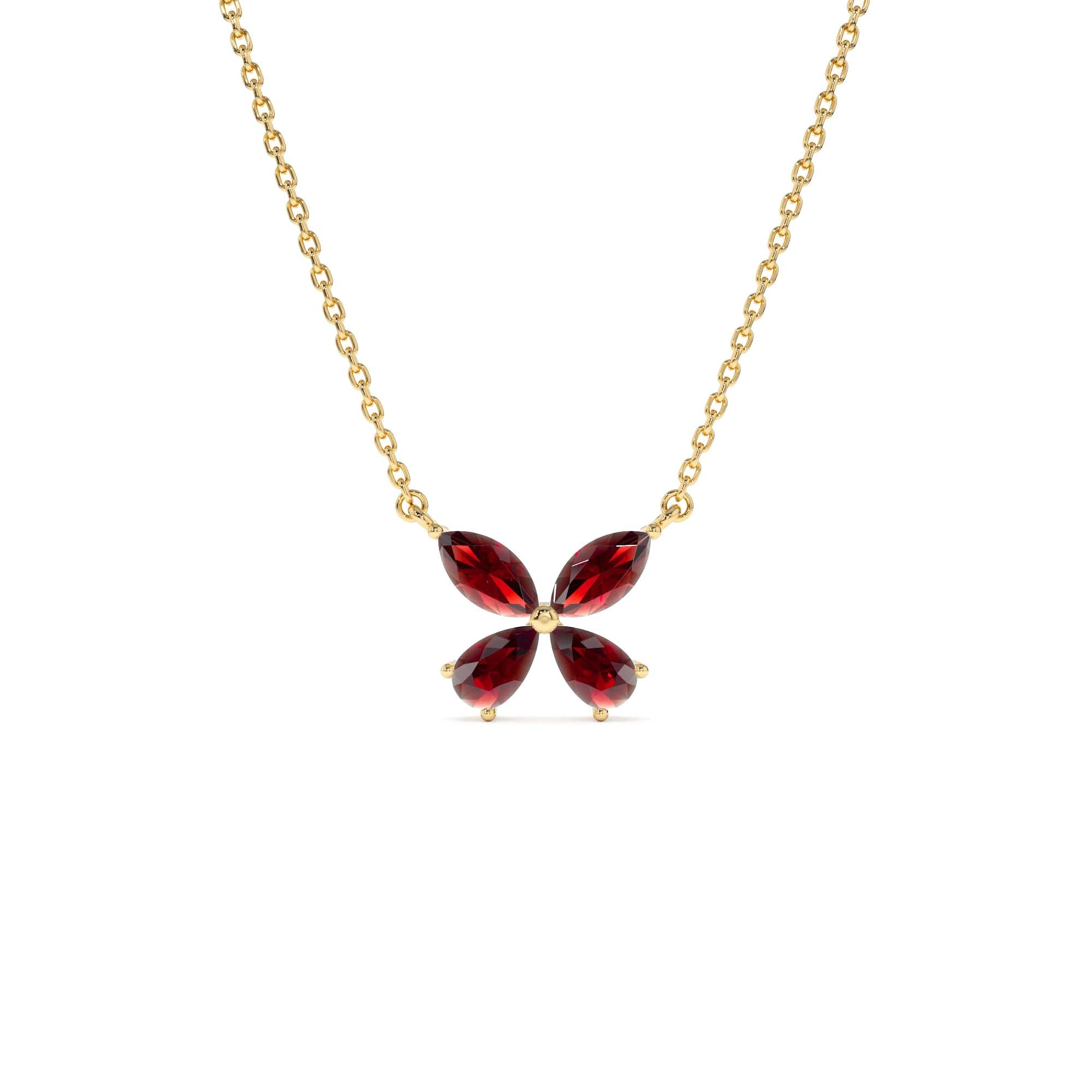 14K Gold Garnet Butterfly Necklace by Orlina Fine