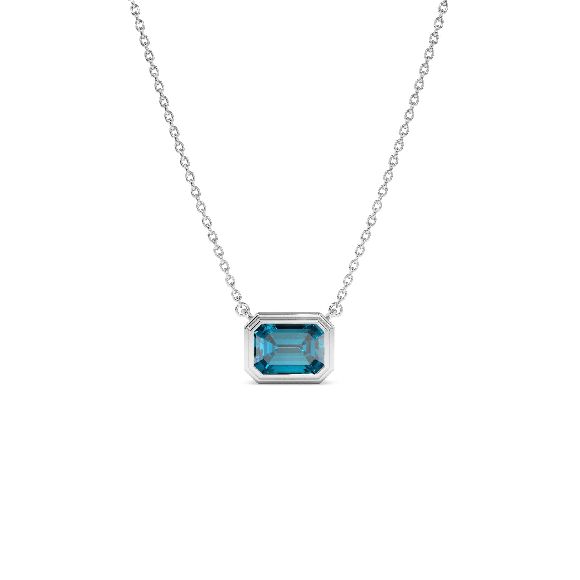 14K Gold 1.25 ctw Emerald Cut Bezel Setting Blue Topaz - view 3