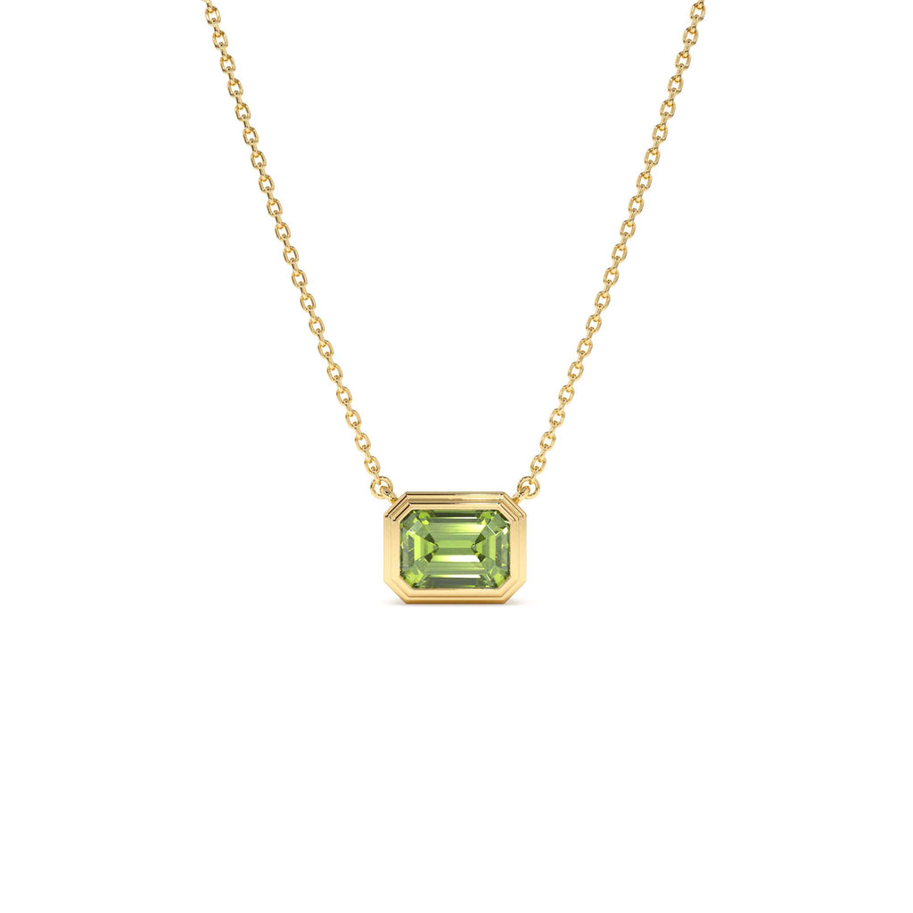 14K Gold 1.15 ctw Emerald Cut Bezel Setting Peridot by Orlina Fine