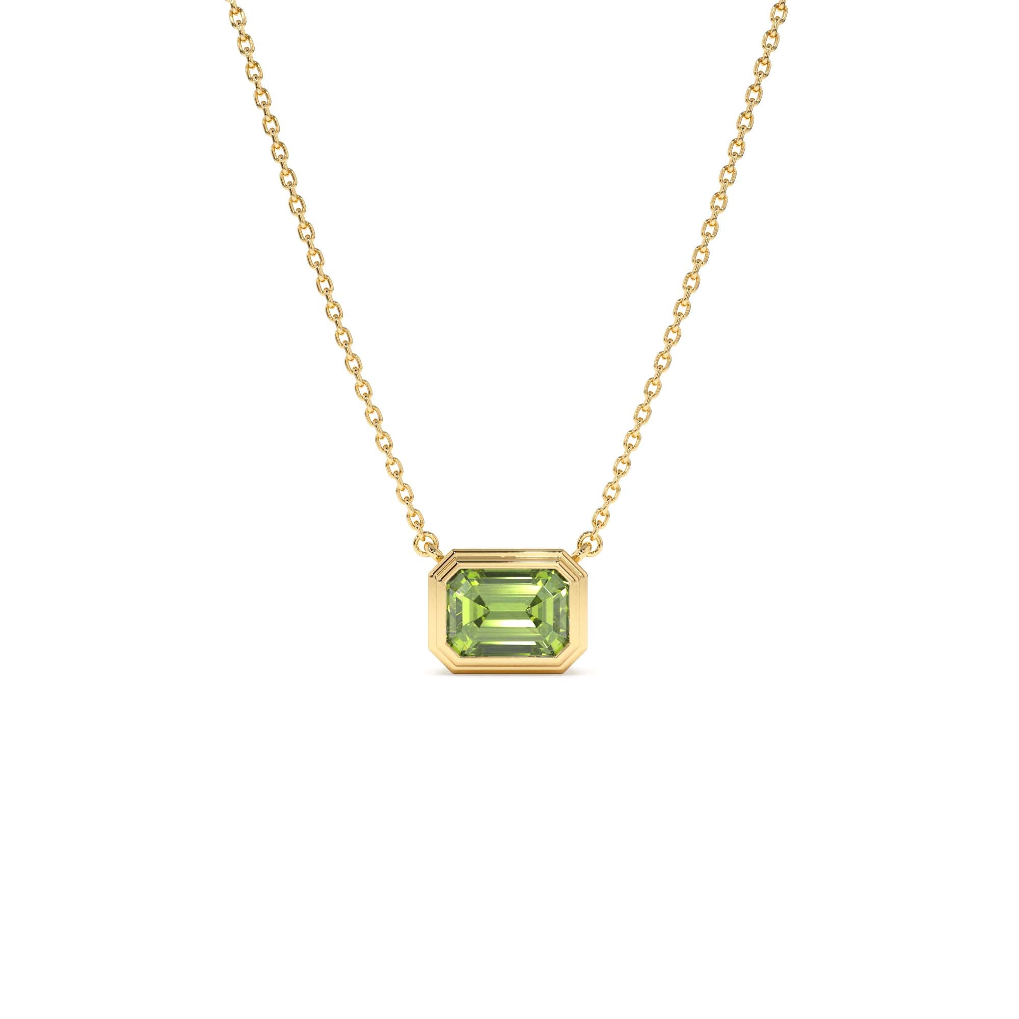 14K Gold 1.15 ctw Emerald Cut Bezel Setting Peridot by Orlina Fine