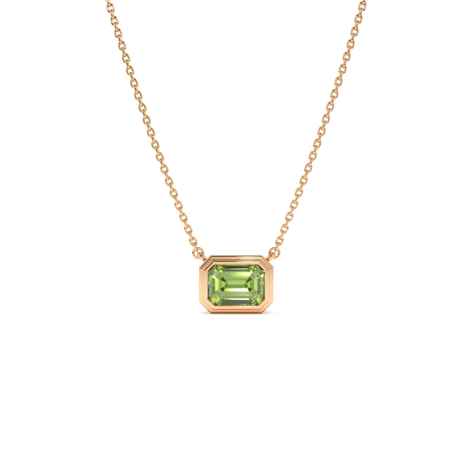 14K Gold 1.15 ctw Emerald Cut Bezel Setting Peridot - view 2