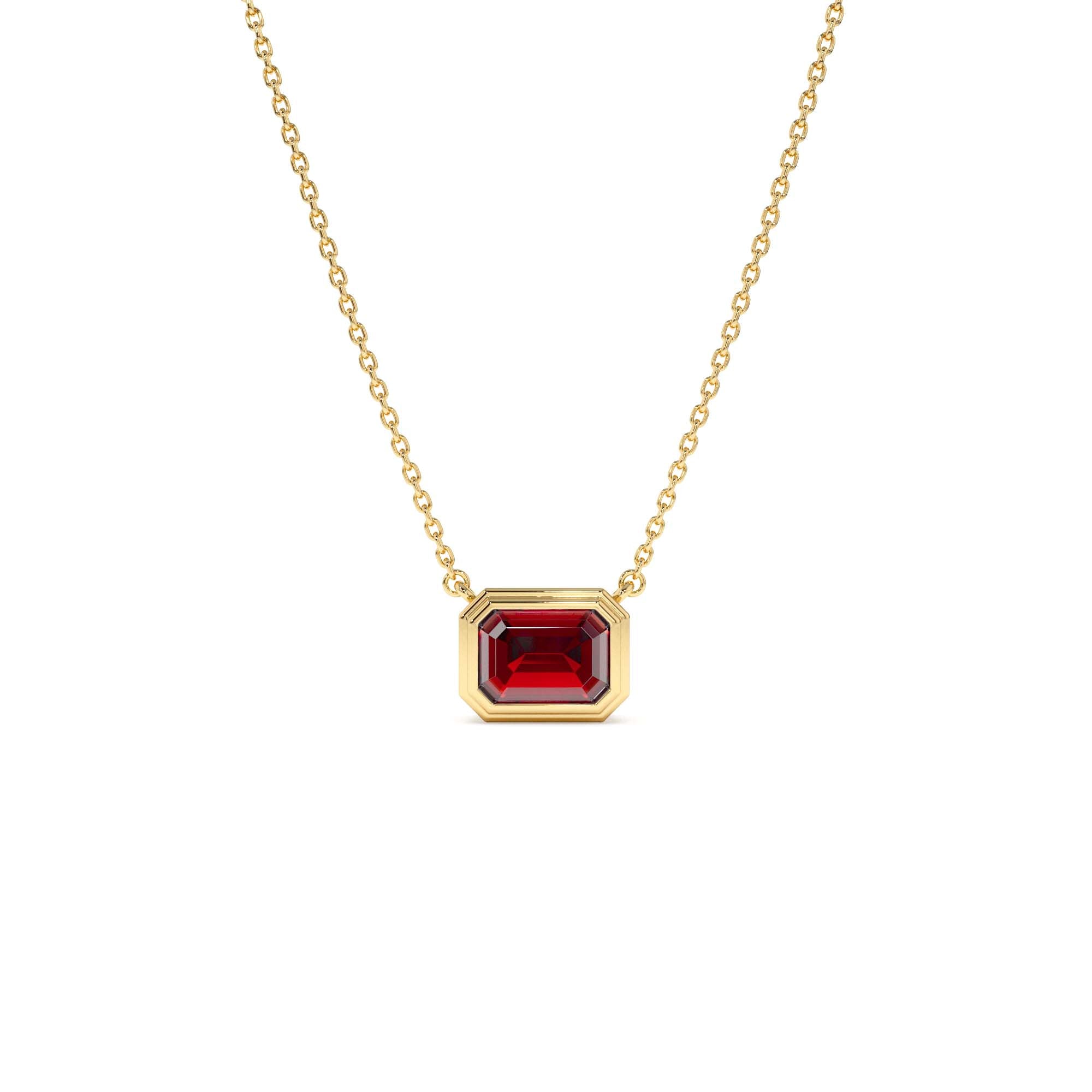 14K Gold 0.95 ctw Emerald Cut Bezel Setting Garnet by Orlina Fine