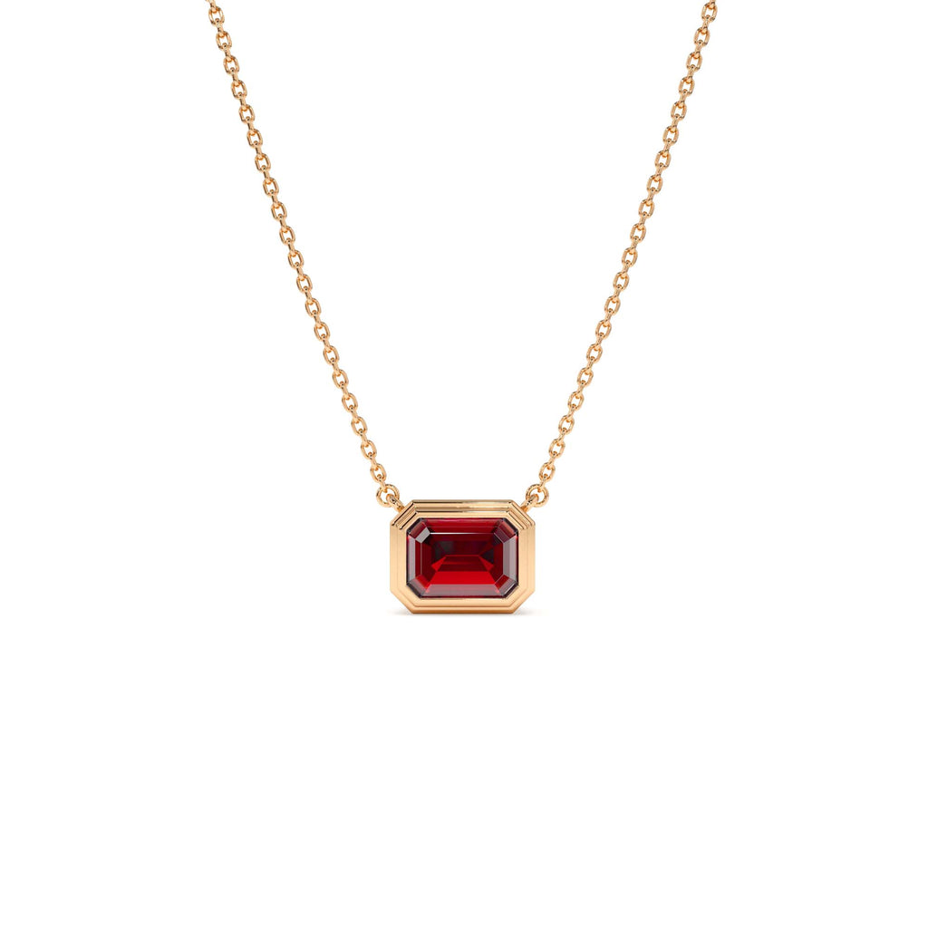 14K Gold 0.95 ctw Emerald Cut Bezel Setting Garnet - view 2
