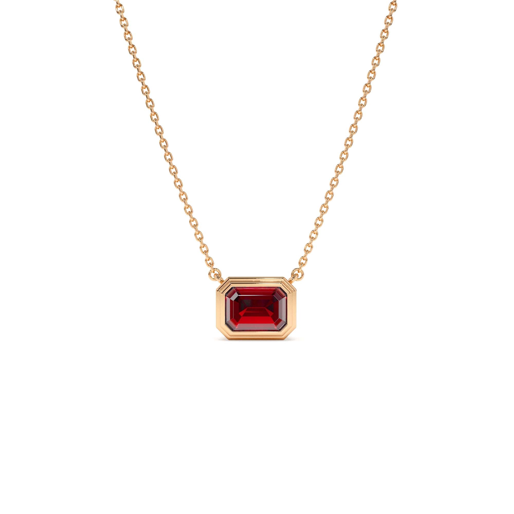 14K Gold 0.95 ctw Emerald Cut Bezel Setting Garnet - view 2