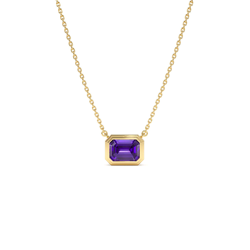14K Gold 0.95 ctw Emerald Cut Bezel Setting Amethyst by Orlina Fine