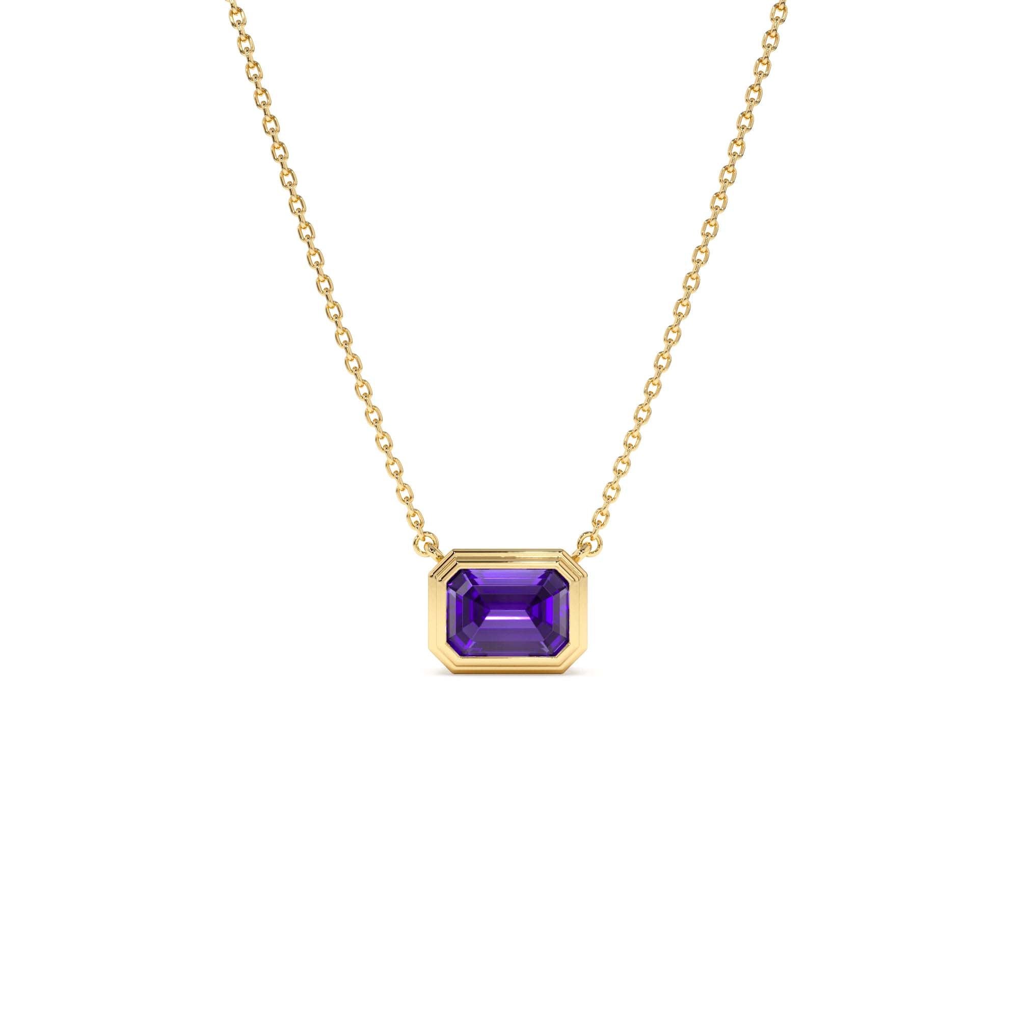 14K Gold 0.95 ctw Emerald Cut Bezel Setting Amethyst by Orlina Fine
