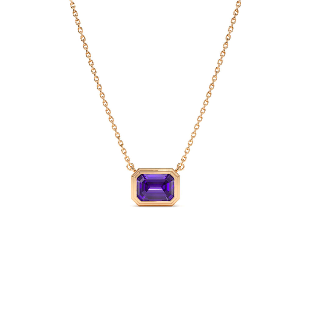 14K Gold 0.95 ctw Emerald Cut Bezel Setting Amethyst - view 2