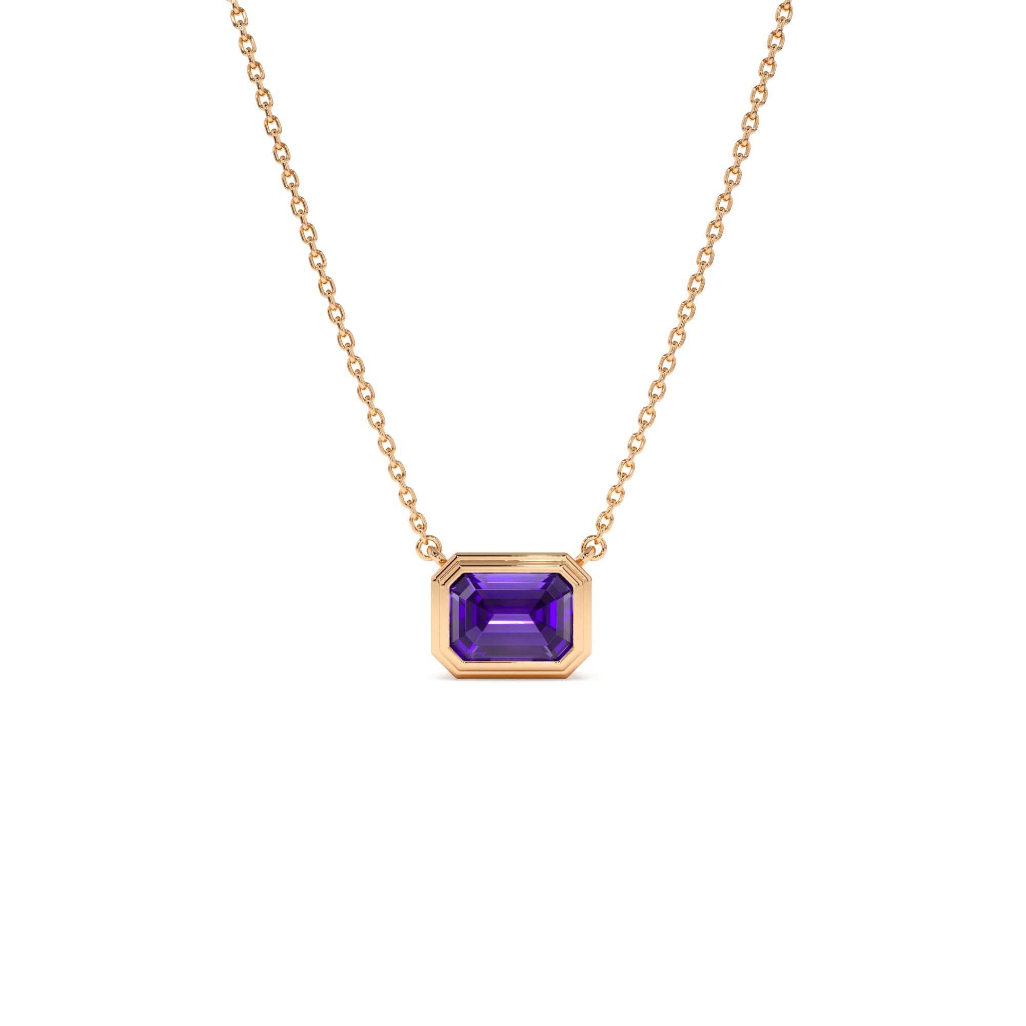 14K Gold 0.95 ctw Emerald Cut Bezel Setting Amethyst - view 2