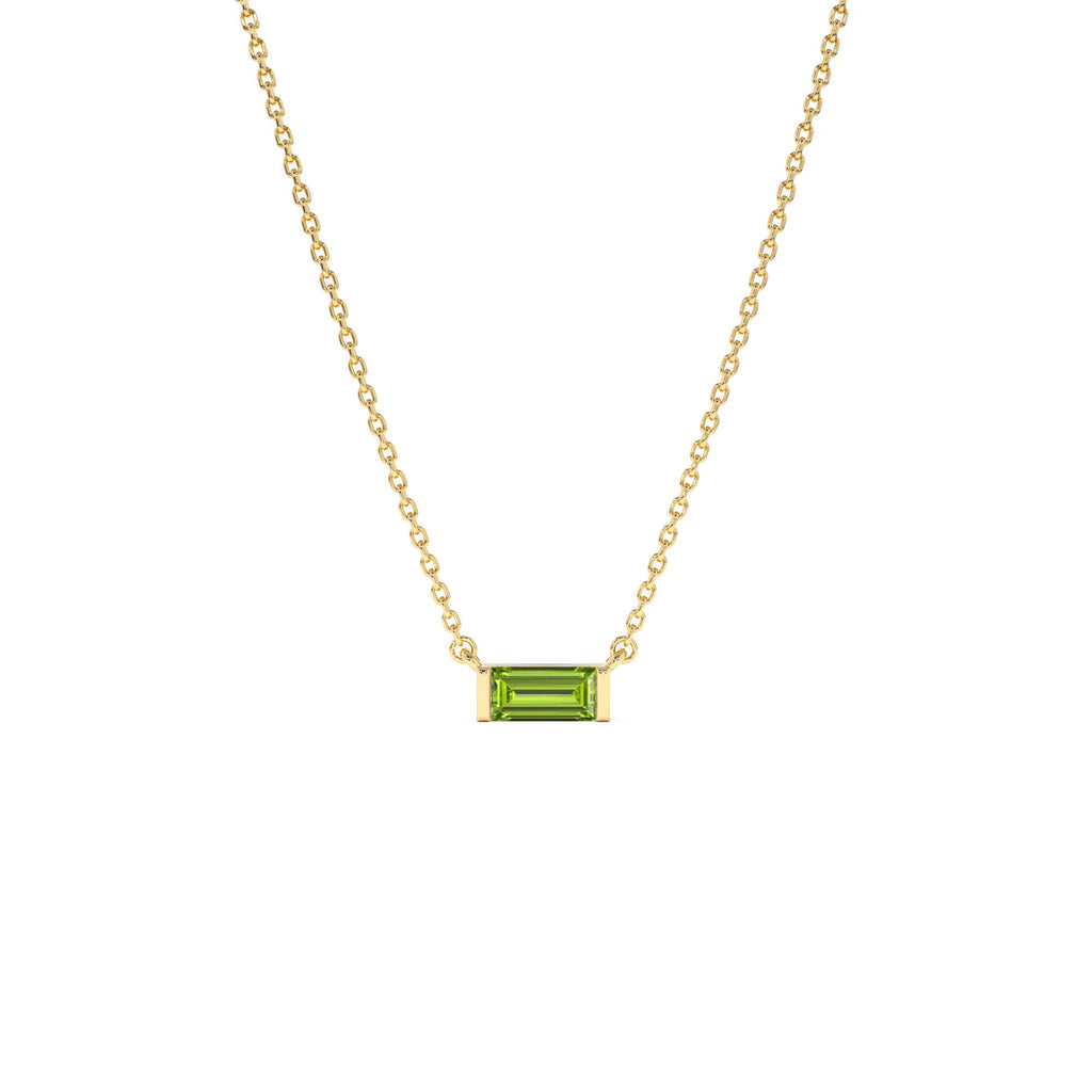 14Kt Gold Baguette Peridot Dainty Birthstone Necklace by Orlina Fine