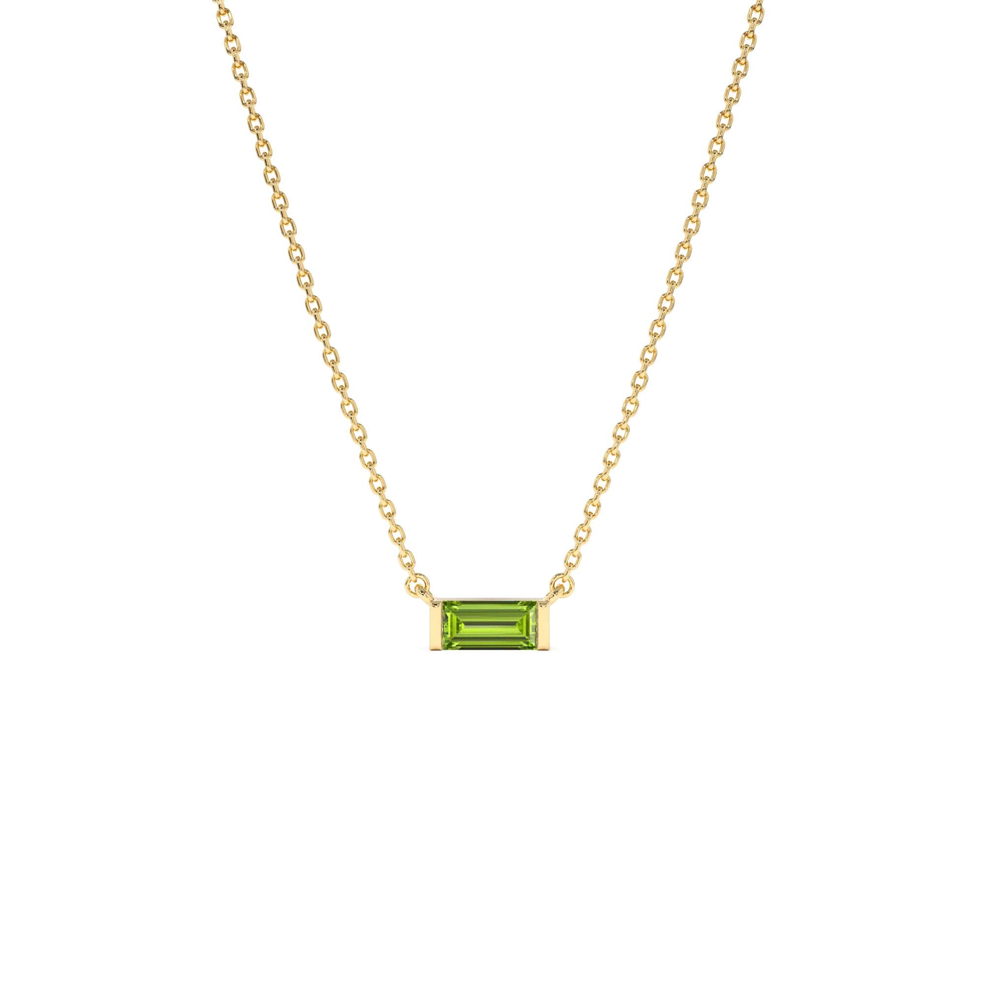 14Kt Gold Baguette Peridot Dainty Birthstone Necklace by Orlina Fine