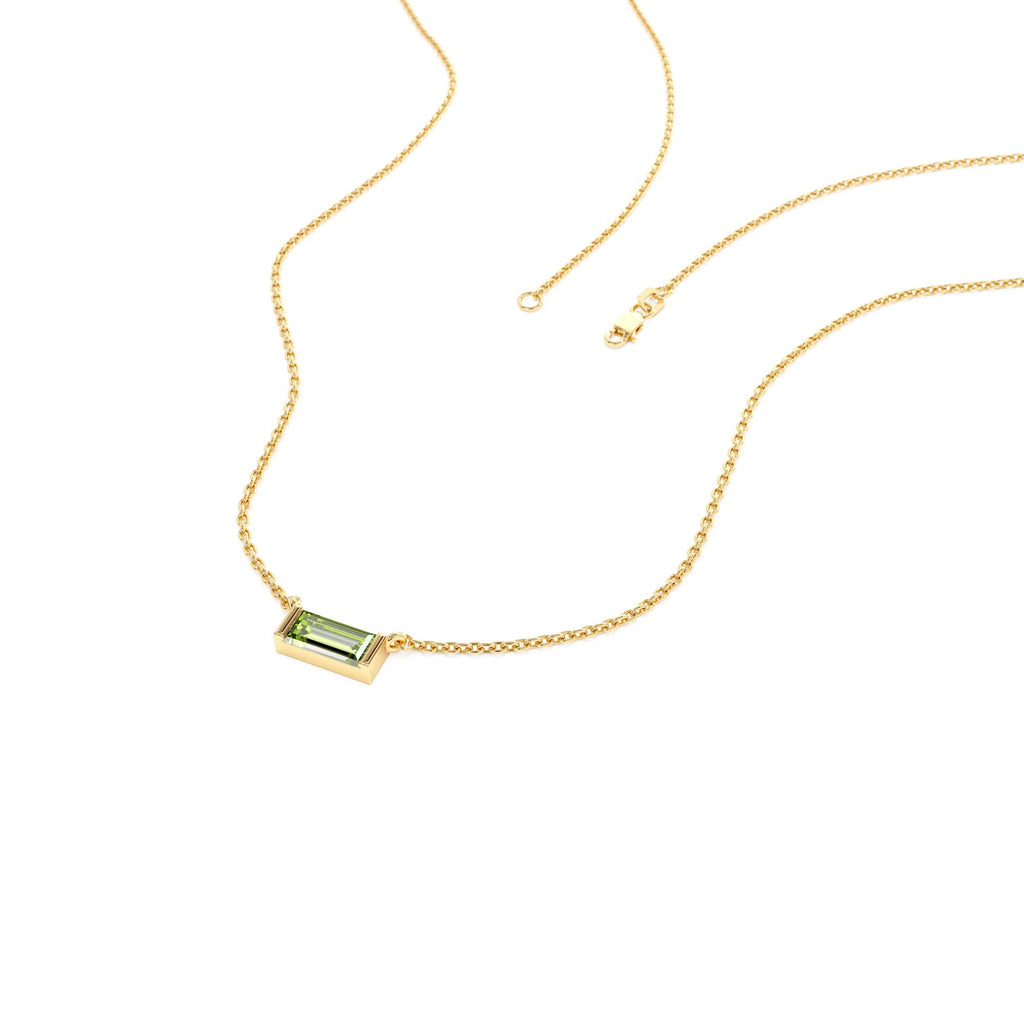 14Kt Gold Baguette Peridot Dainty Birthstone Necklace - view 2