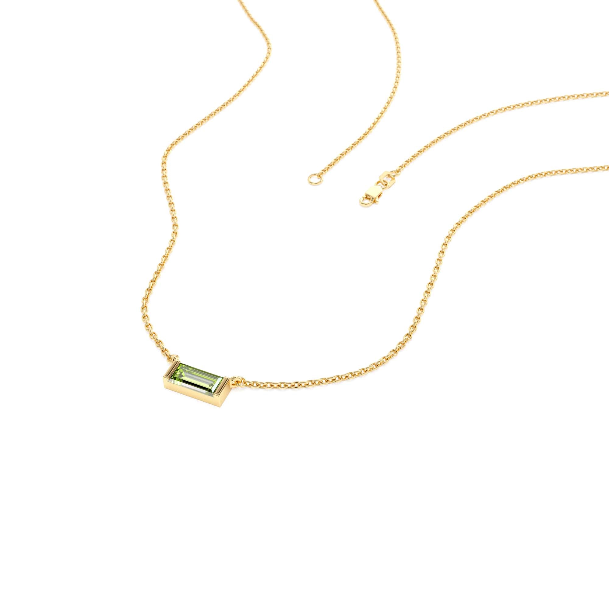14Kt Gold Baguette Peridot Dainty Birthstone Necklace - view 2