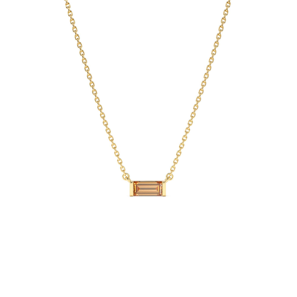 14Kt Gold Baguette Citrine Dainty Birthstone Necklace by Orlina Fine