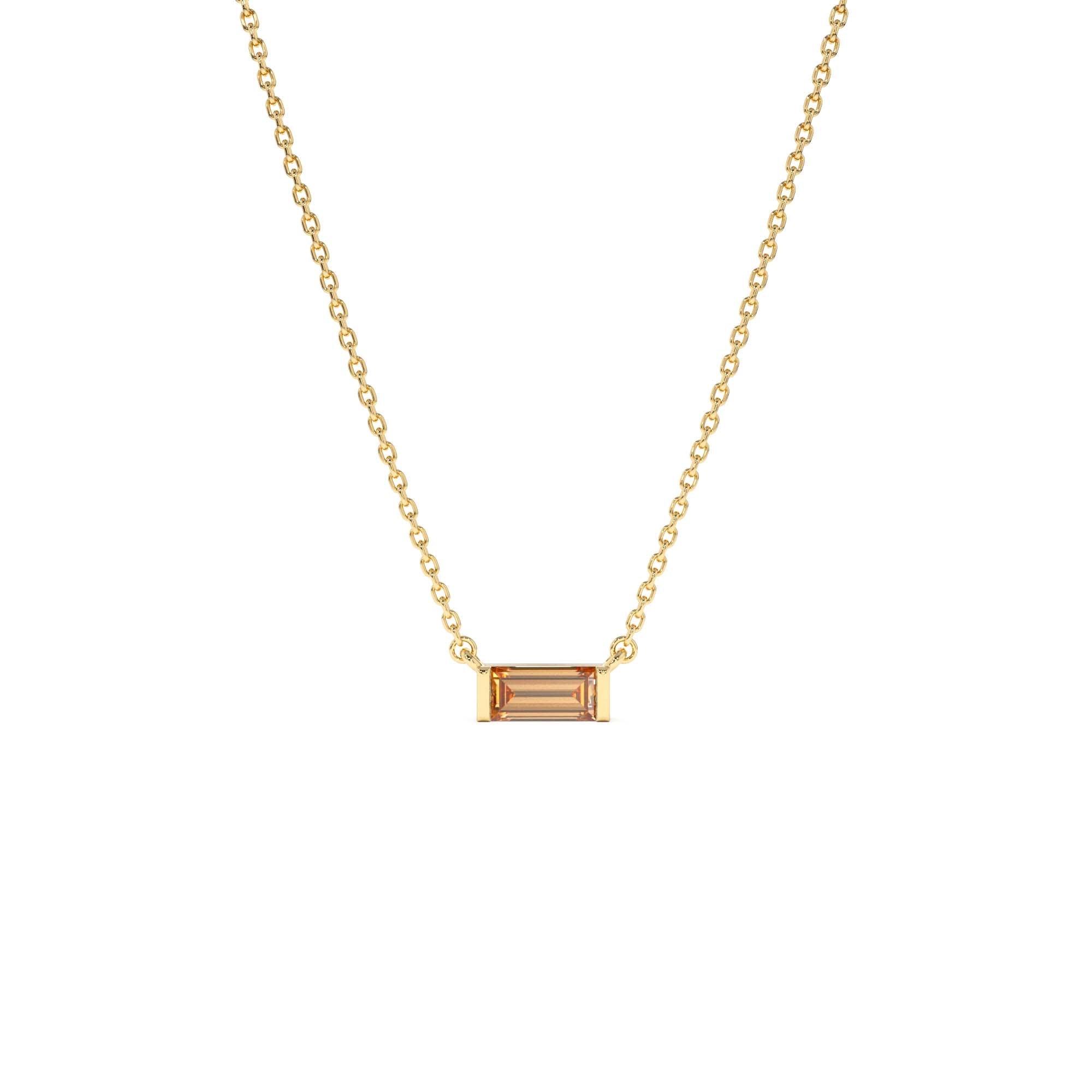 14Kt Gold Baguette Citrine Dainty Birthstone Necklace by Orlina Fine