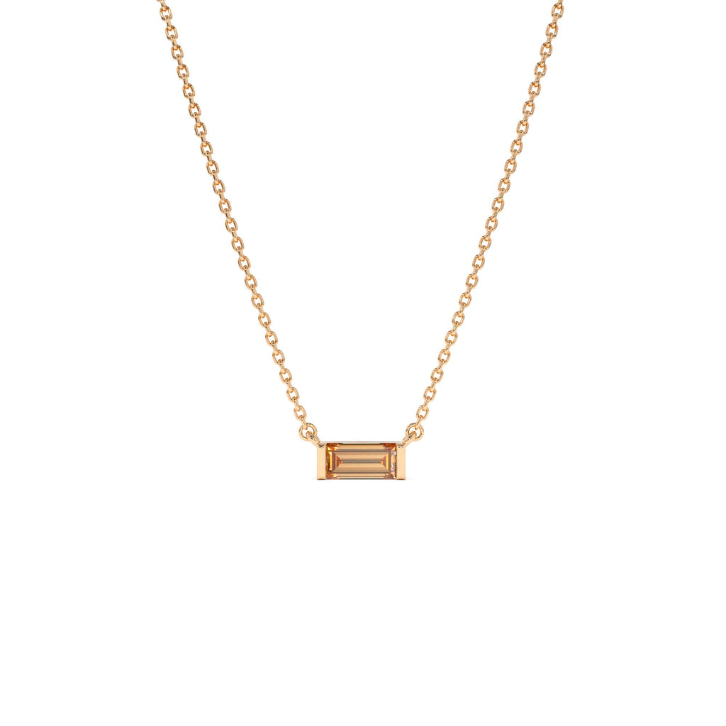 14Kt Gold Baguette Citrine Dainty Birthstone Necklace - view 2