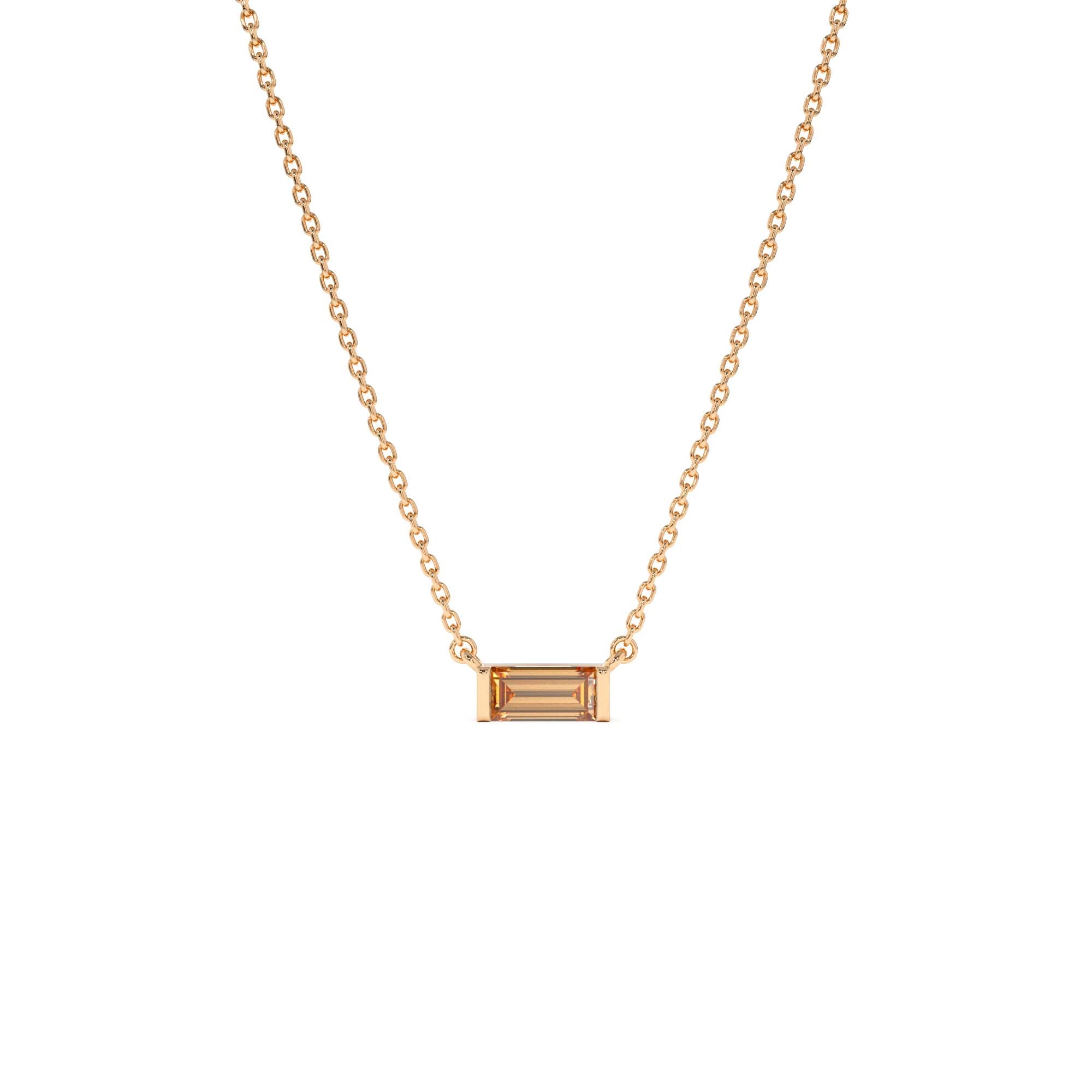 14Kt Gold Baguette Citrine Dainty Birthstone Necklace - view 2