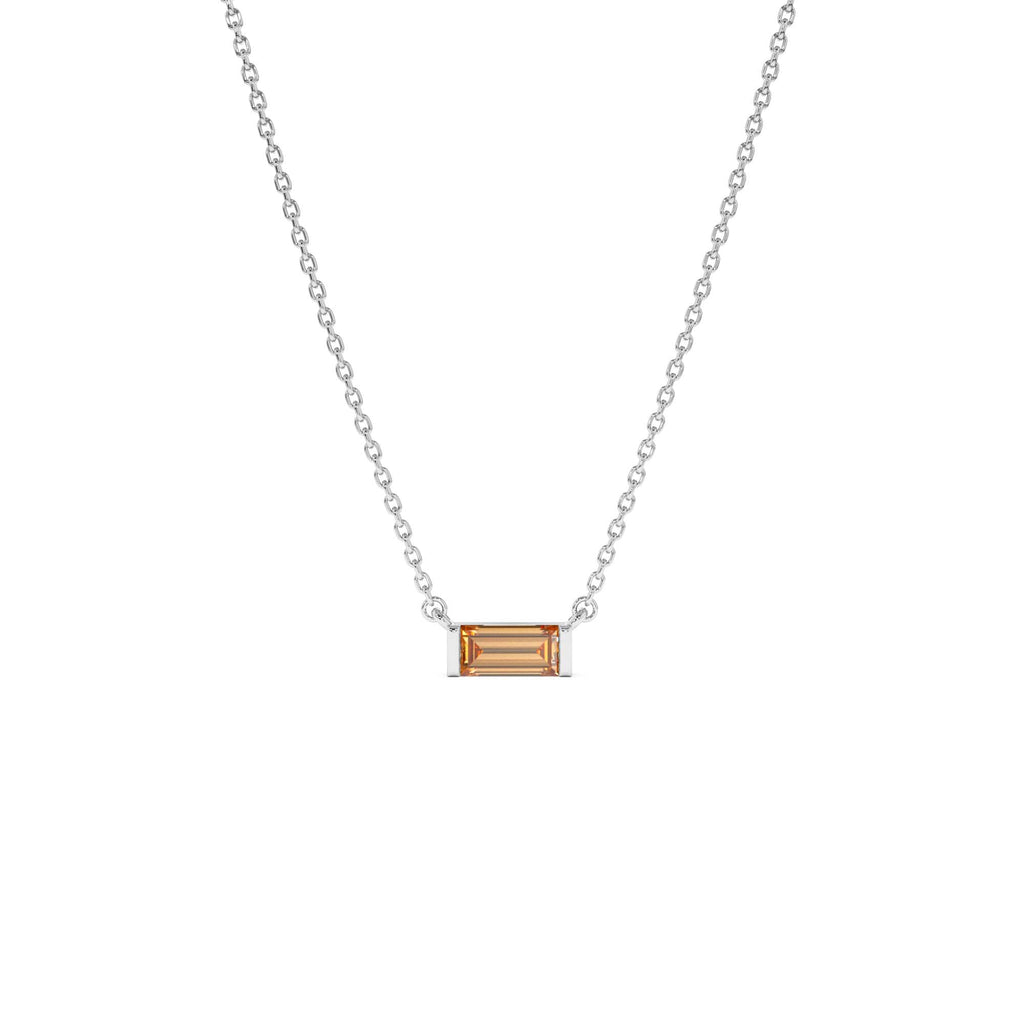 14Kt Gold Baguette Citrine Dainty Birthstone Necklace - view 3