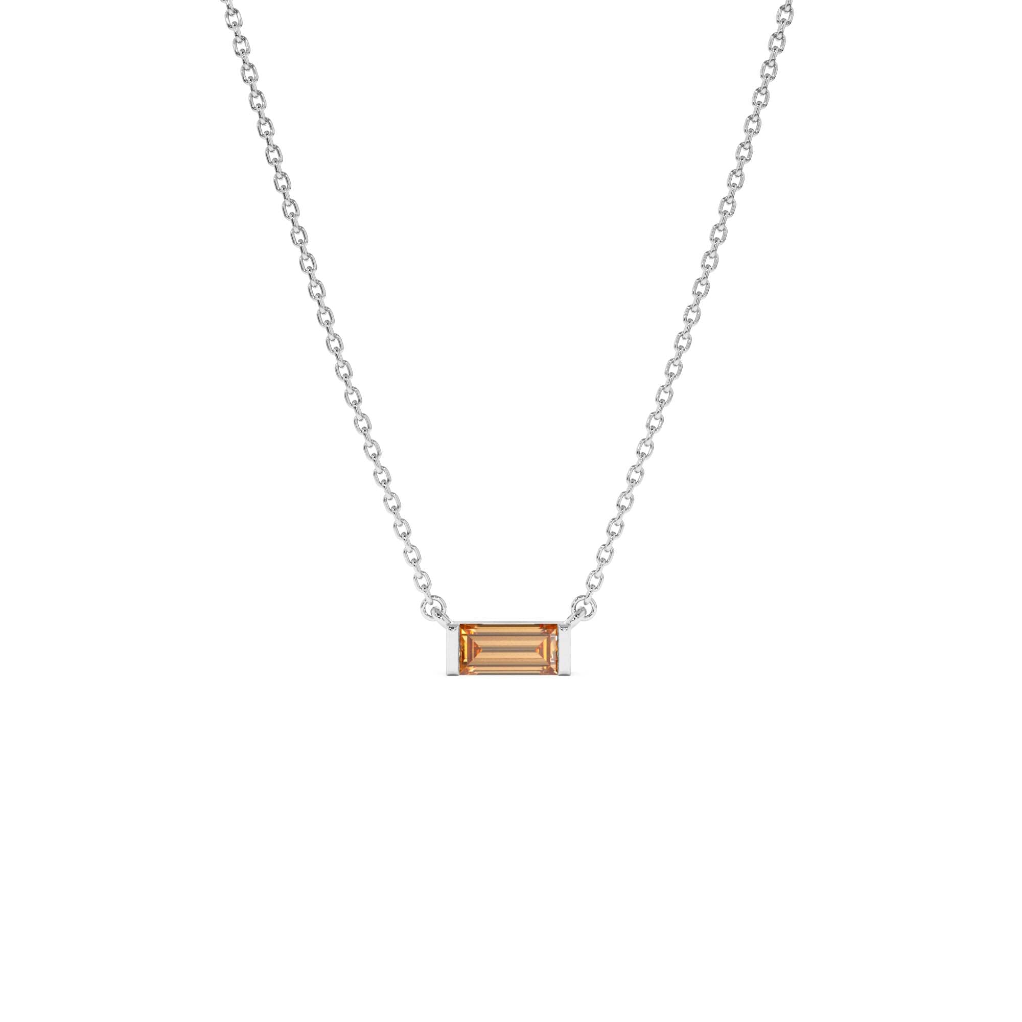 14Kt Gold Baguette Citrine Dainty Birthstone Necklace - view 3