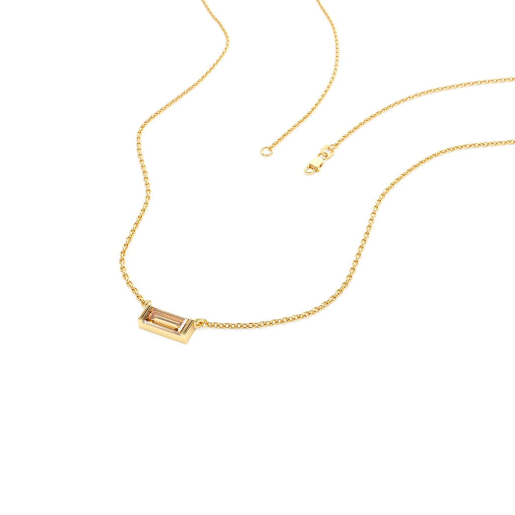 14Kt Gold Baguette Citrine Dainty Birthstone Necklace - view 4