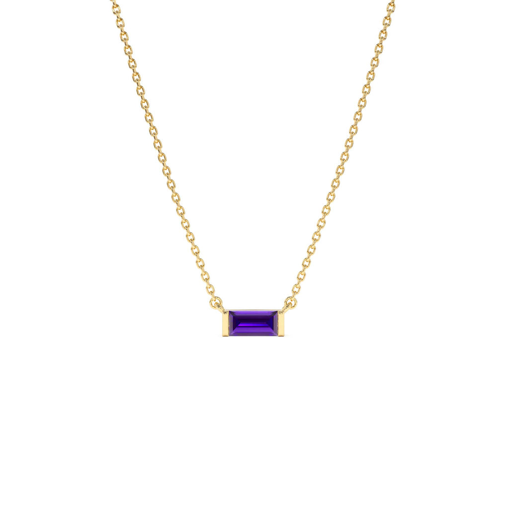 14Kt Gold Baguette Amethyst Dainty Birthstone Necklace by Orlina Fine