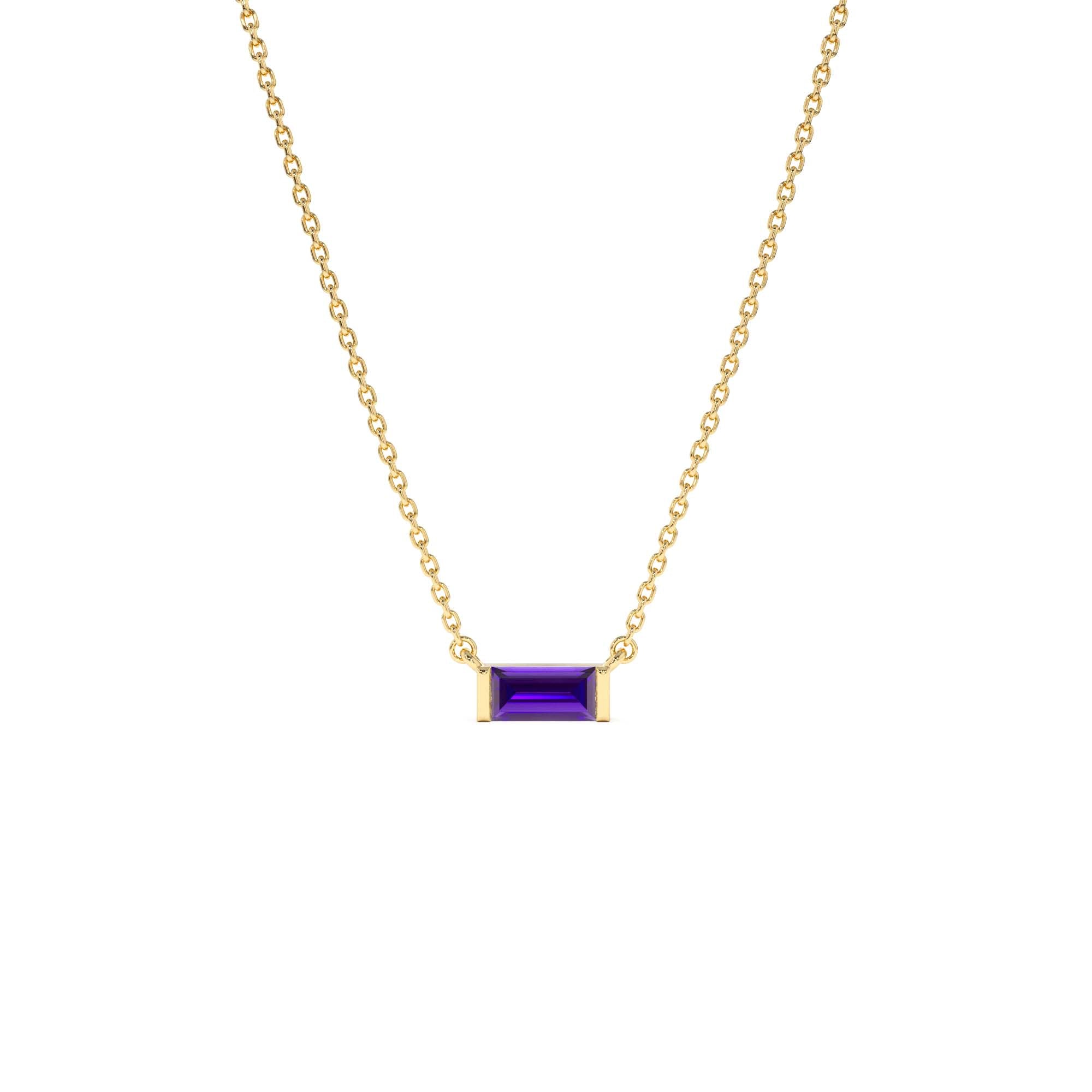 14Kt Gold Baguette Amethyst Dainty Birthstone Necklace by Orlina Fine